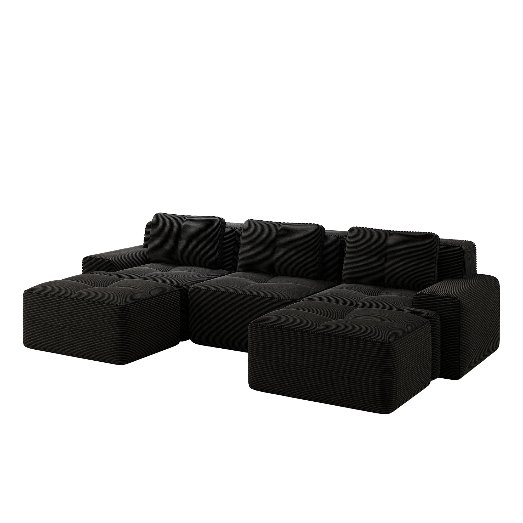 Cloud Modular Sofa U-shaped 3-Seater with Ottoman Corduroy Black - Image 4