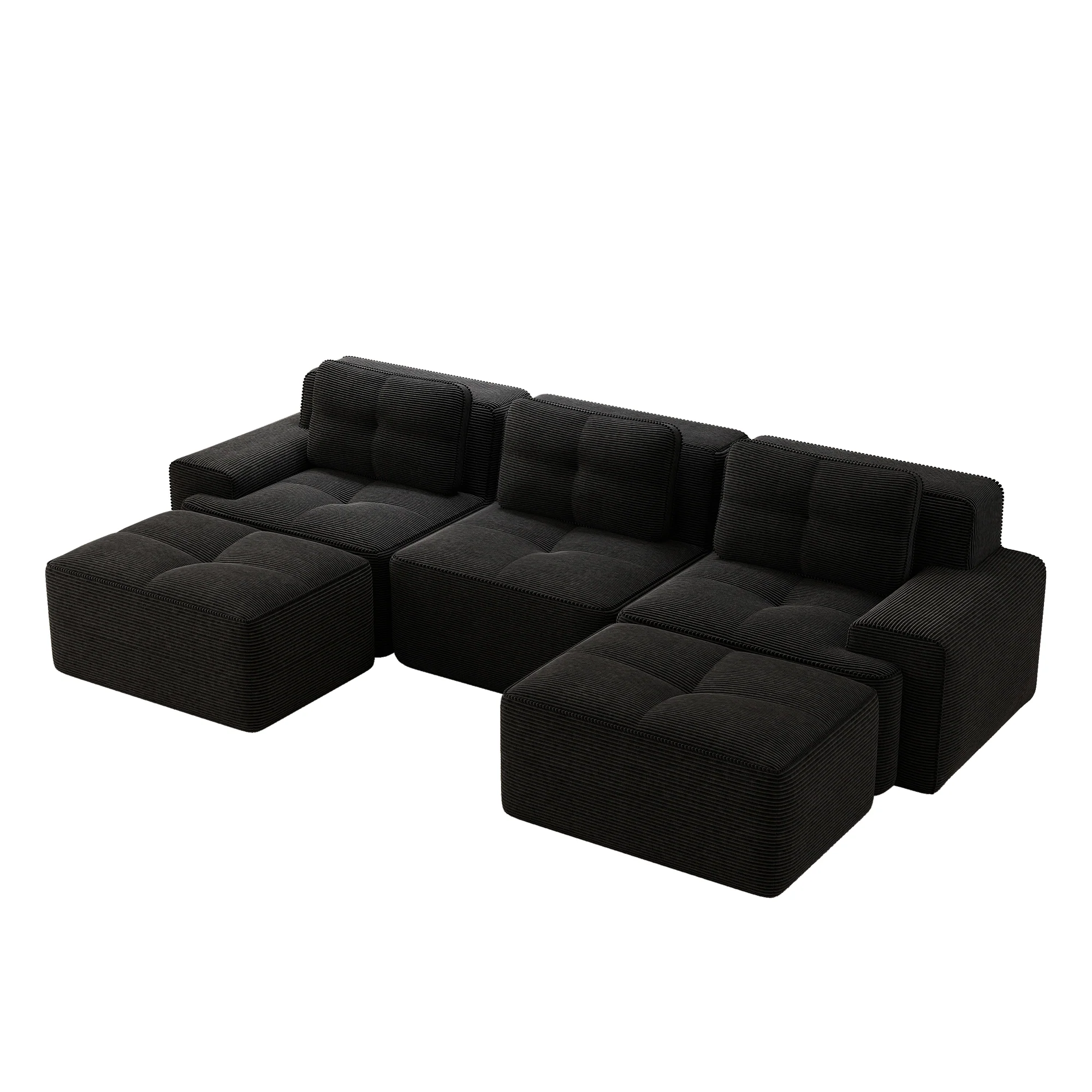 Cloud Modular Sofa U-shaped 3-Seater with Ottoman Corduroy Black - Image 5
