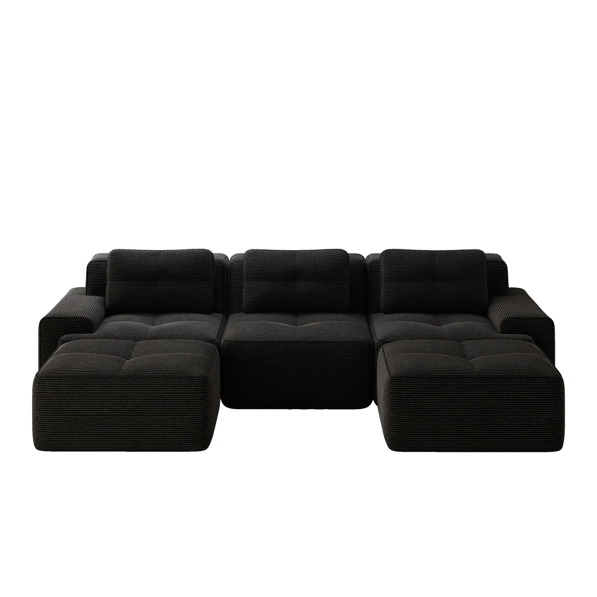 Cloud Modular Sofa U-shaped 3-Seater with Ottoman Corduroy Black - Image 6