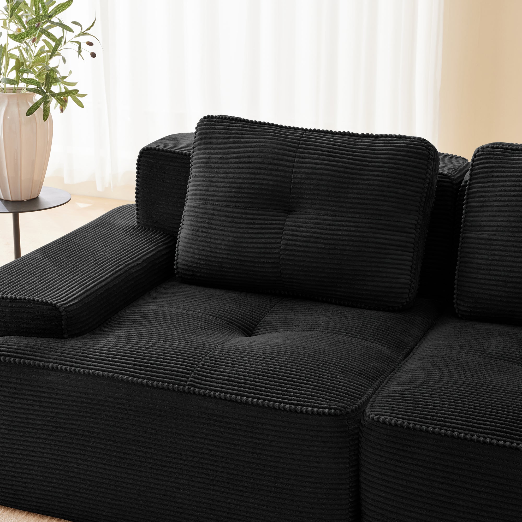 Cloud Modular Sofa U-shaped 3-Seater with Ottoman Corduroy Black - Image 9