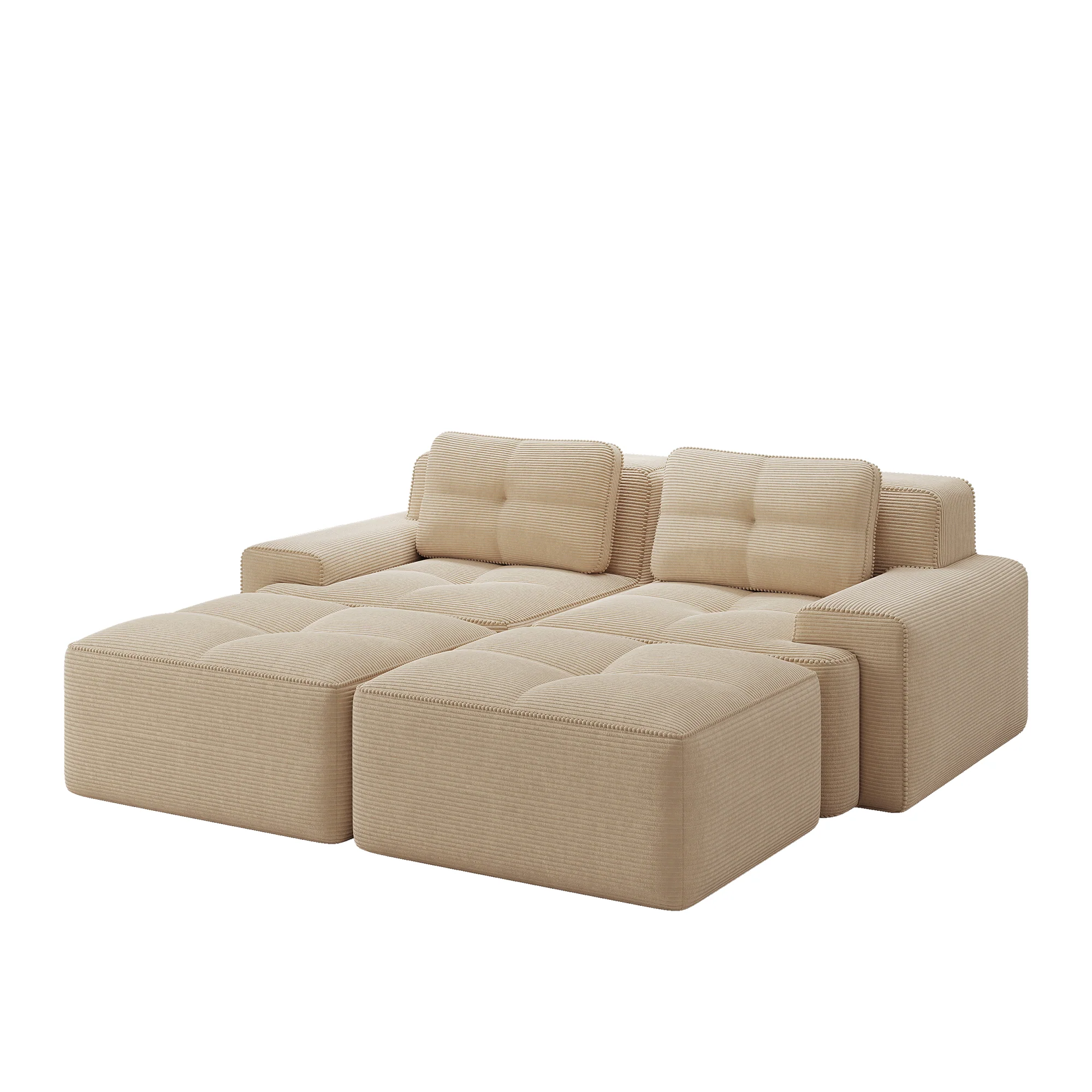 Cloud Modular Sofa U-Shaped Ottoman 2-Seater - Corduroy Beige - Image 4