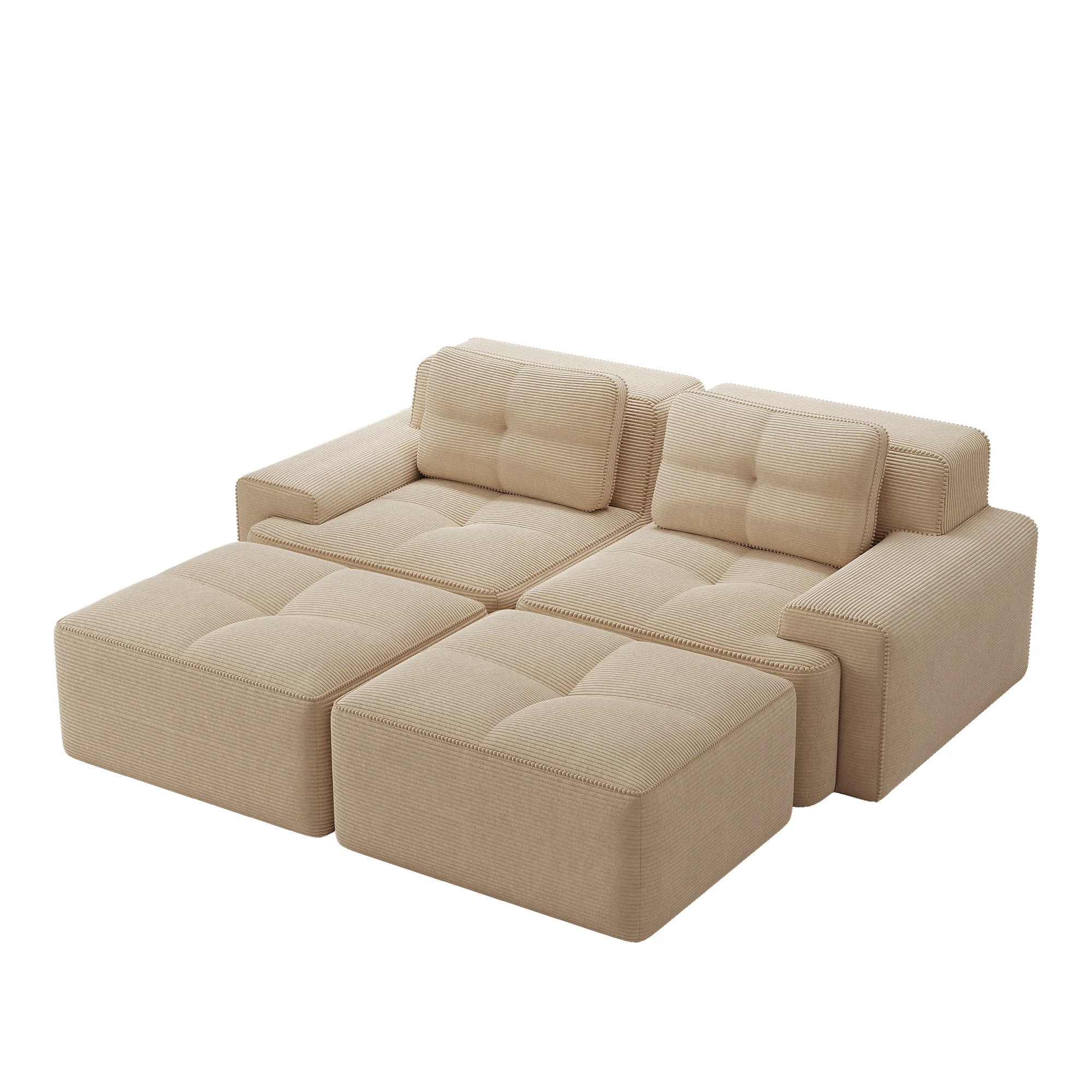 Cloud Modular Sofa U-Shaped Ottoman 2-Seater - Corduroy Beige - Image 6