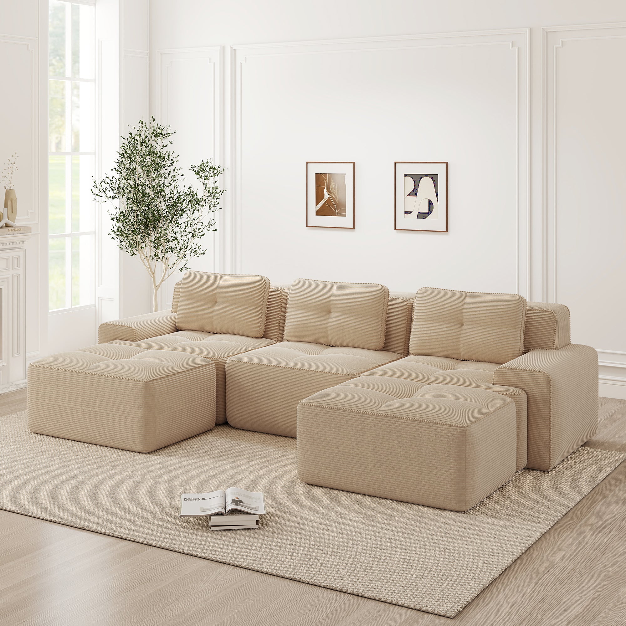 Cloud Modular Sofa U-shaped Ottoman 3-Seater - Corduroy Beige