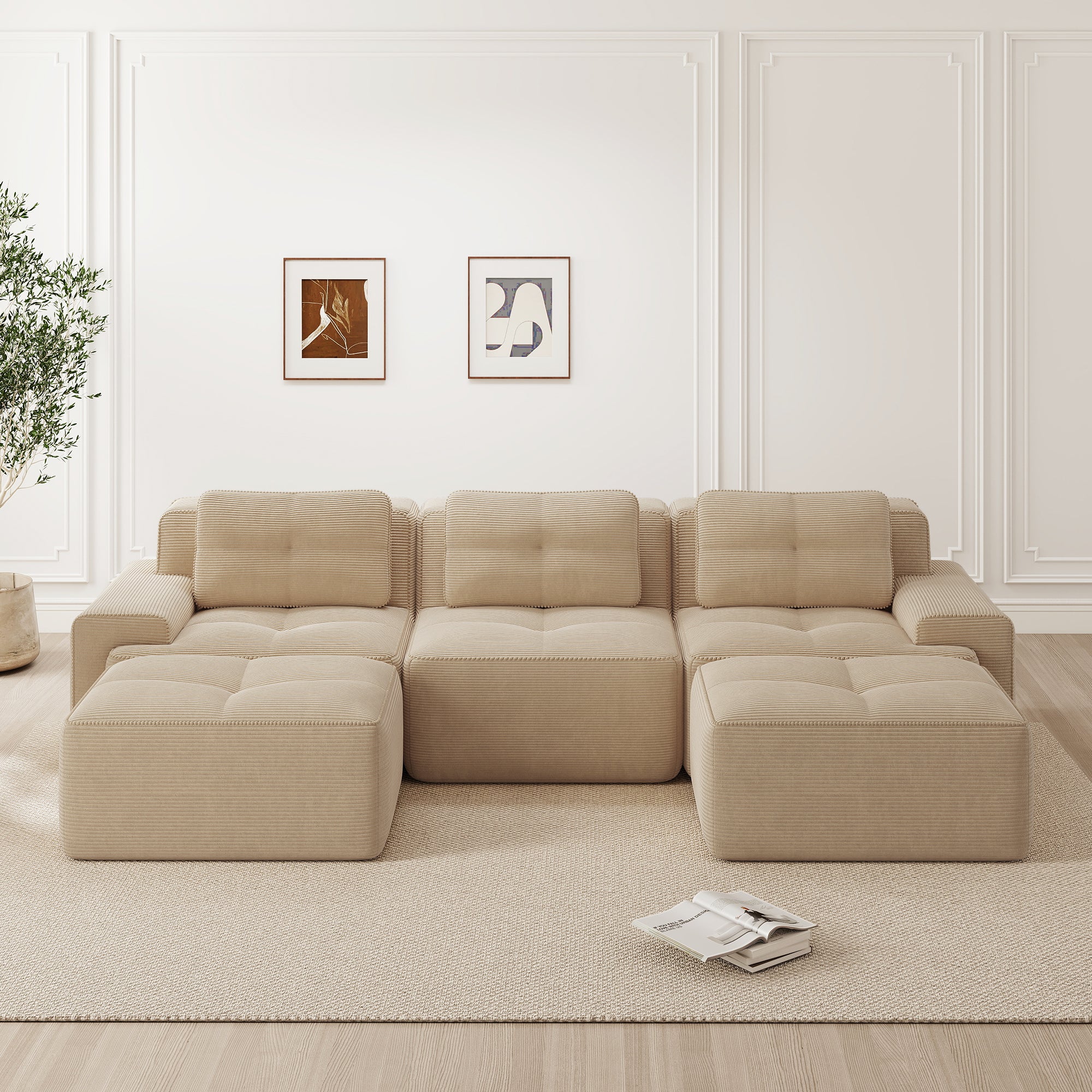 Cloud Modular Sofa U-shaped Ottoman 3-Seater - Corduroy Beige - Image 2