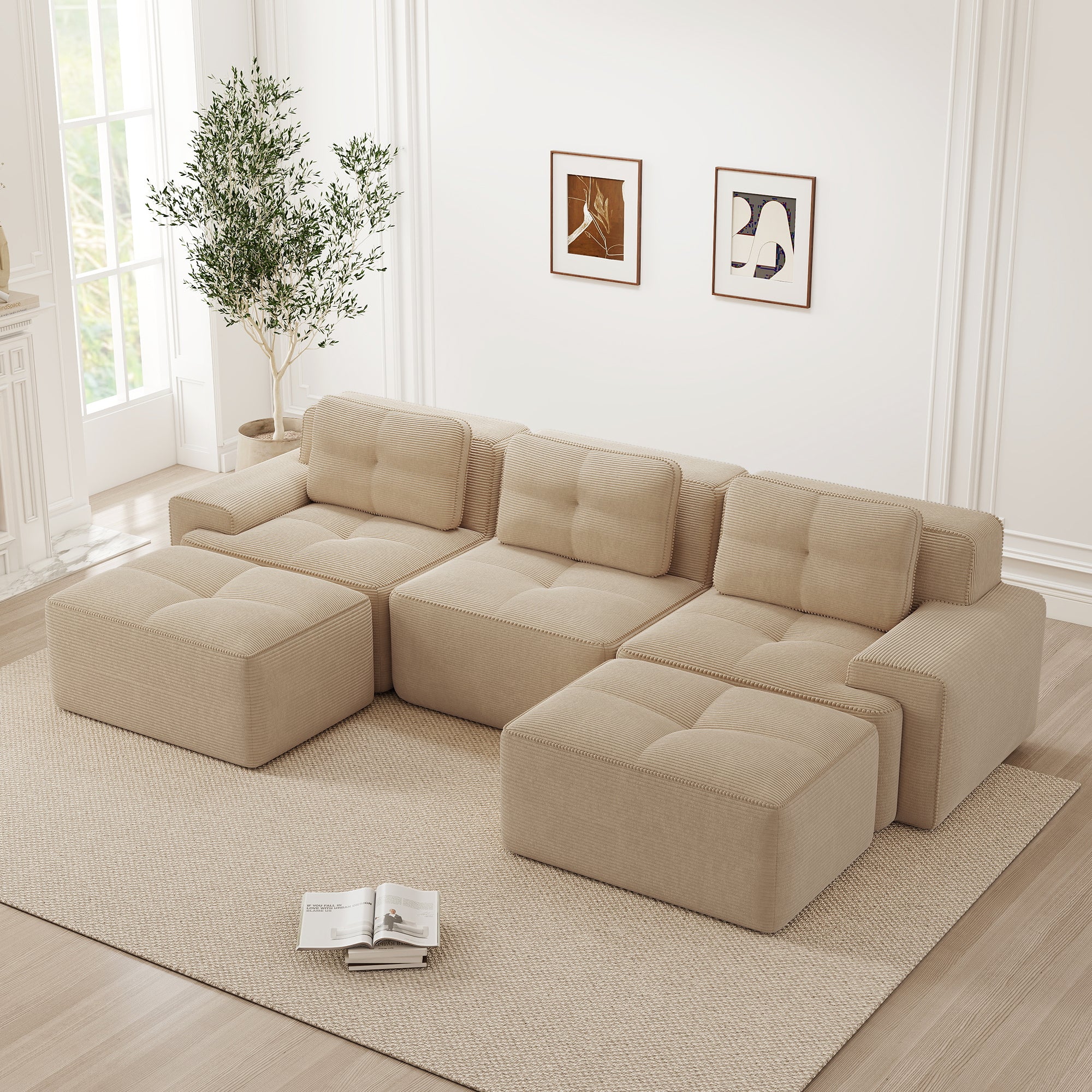Cloud Modular Sofa U-shaped Ottoman 3-Seater - Corduroy Beige - Image 3