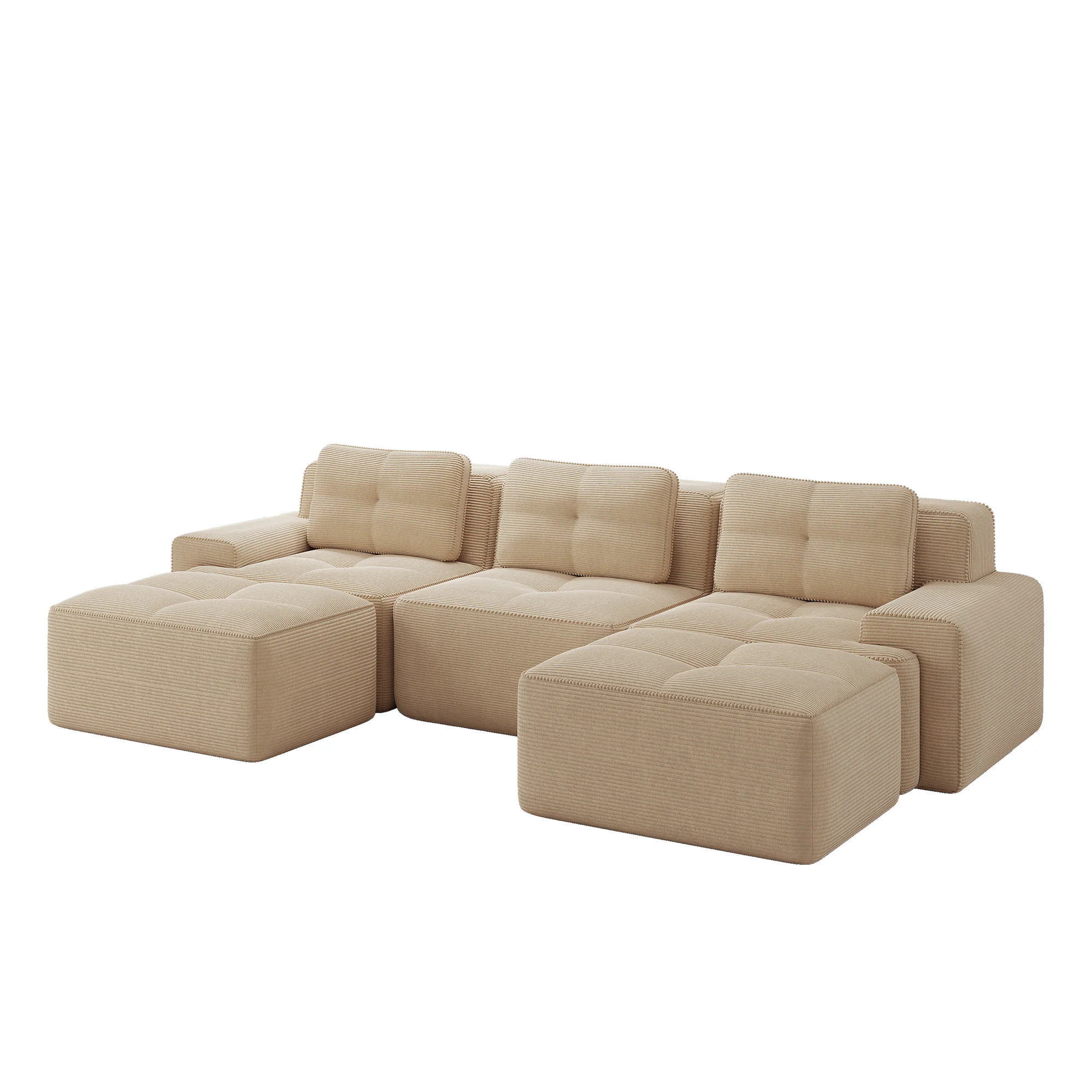 Cloud Modular Sofa U-shaped Ottoman 3-Seater - Corduroy Beige - Image 4