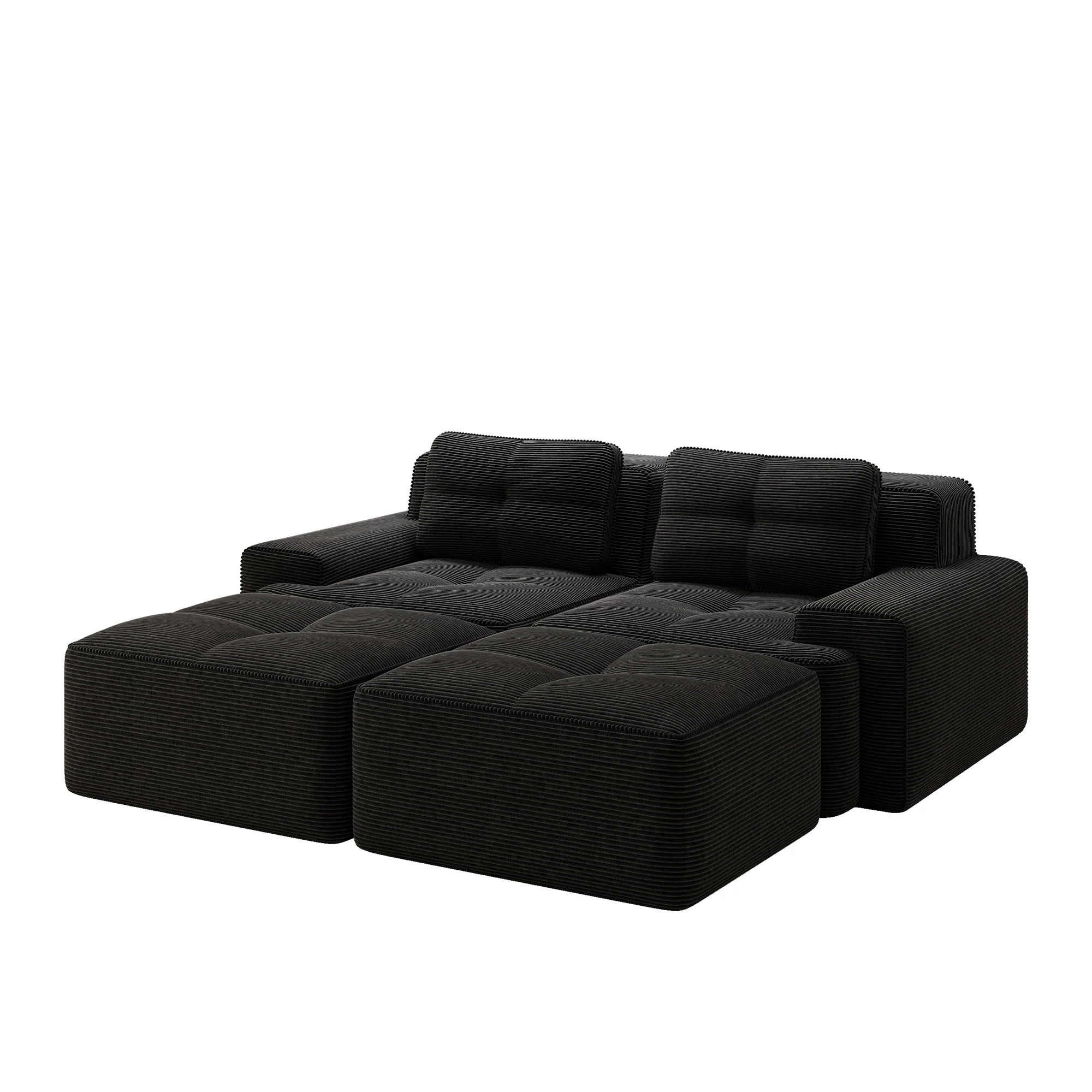 Cloud Modular Sofa U-shaped Ottoman Deep Seat - Corduroy Black - Image 4