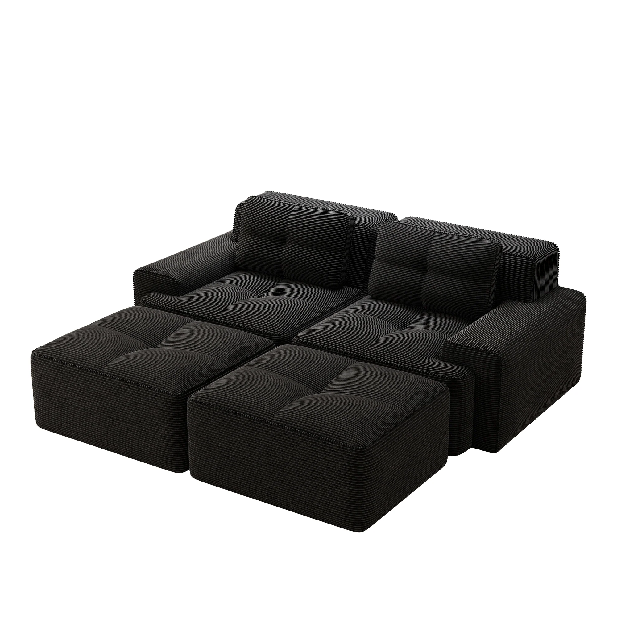 Cloud Modular Sofa U-shaped Ottoman Deep Seat - Corduroy Black - Image 6
