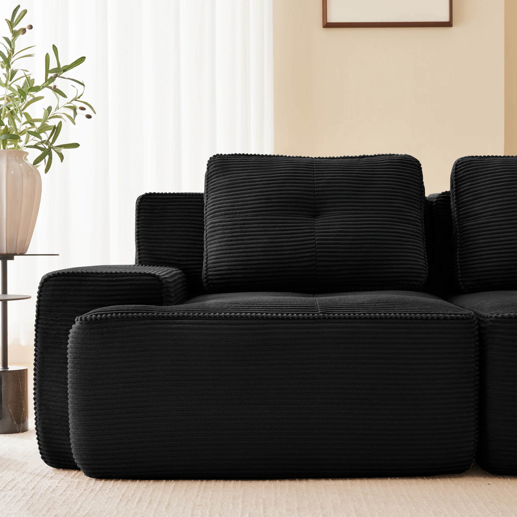 Cloud Modular Sofa U-shaped Ottoman Deep Seat - Corduroy Black - Image 9