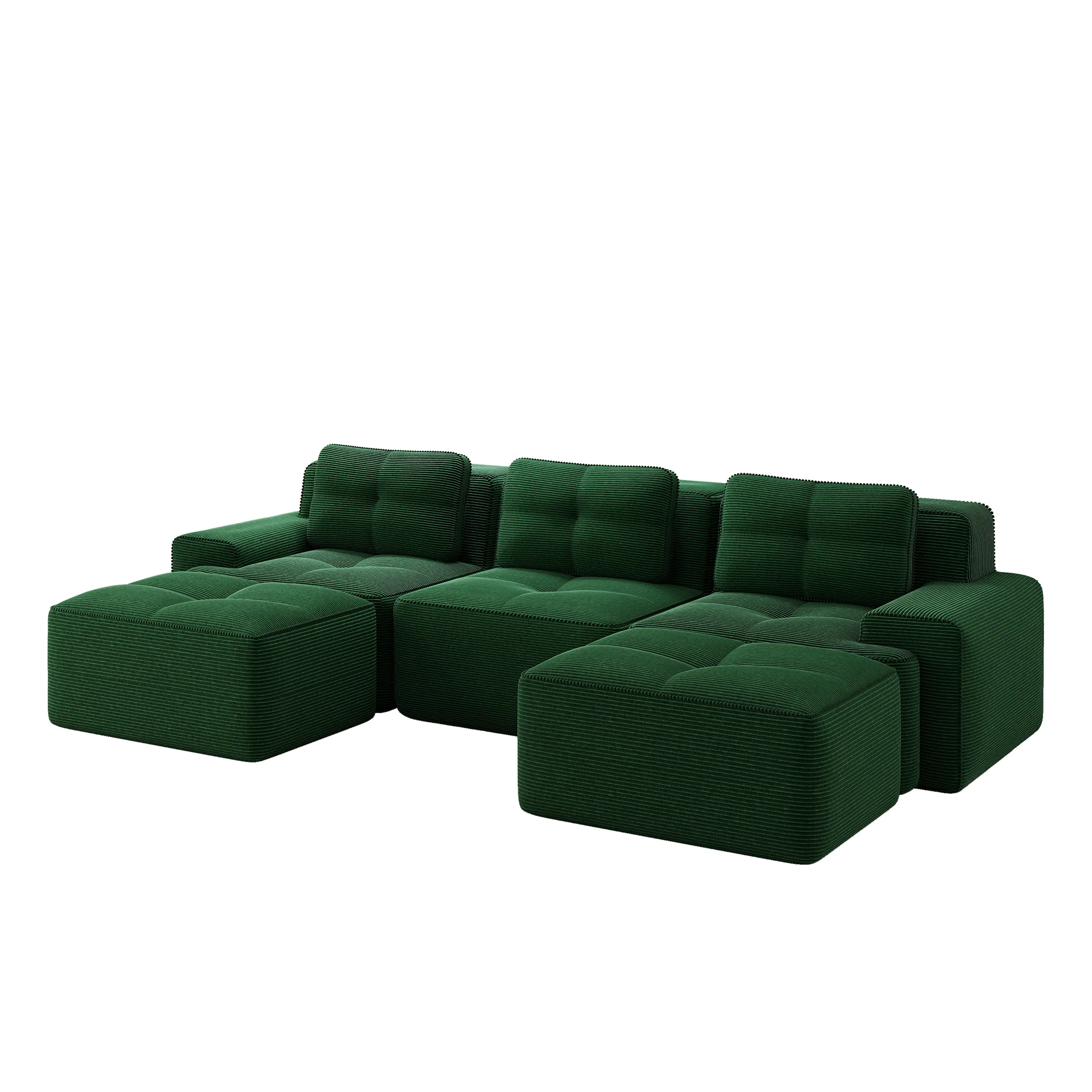 Cloud Sofa Modular U-shaped 3-Seater Ottoman - Corduroy Green - Image 4