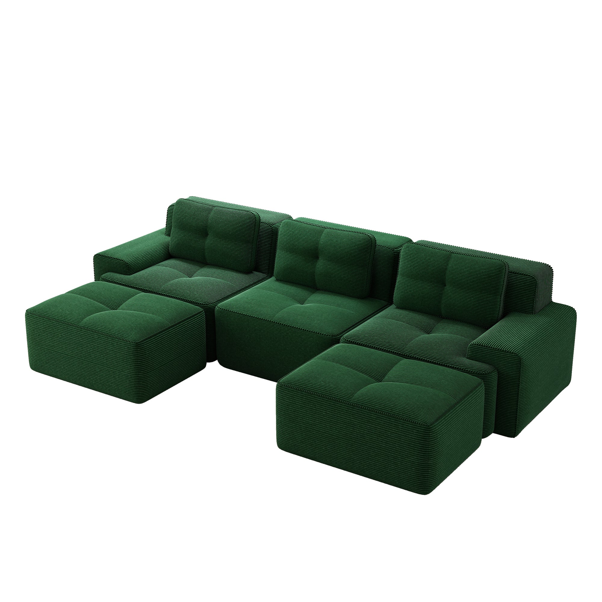 Cloud Sofa Modular U-shaped 3-Seater Ottoman - Corduroy Green - Image 5