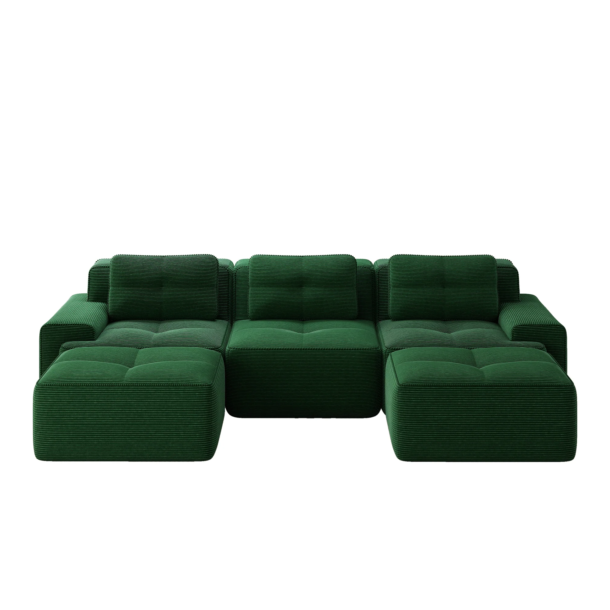 Cloud Sofa Modular U-shaped 3-Seater Ottoman - Corduroy Green - Image 6