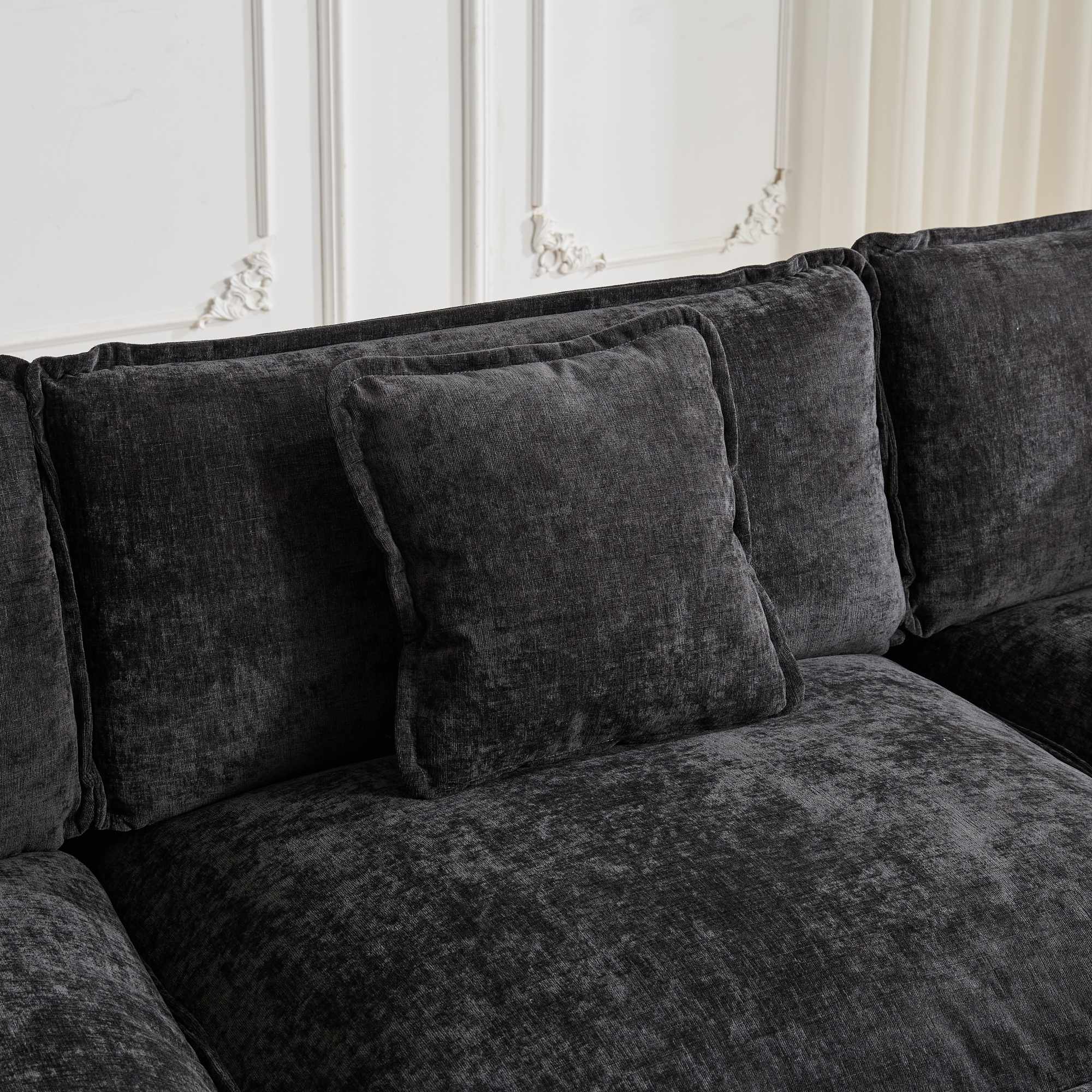 Cloud Sofa One-Seat Modern Sectional Double Layer Cushion - Black Chenille - Image 3