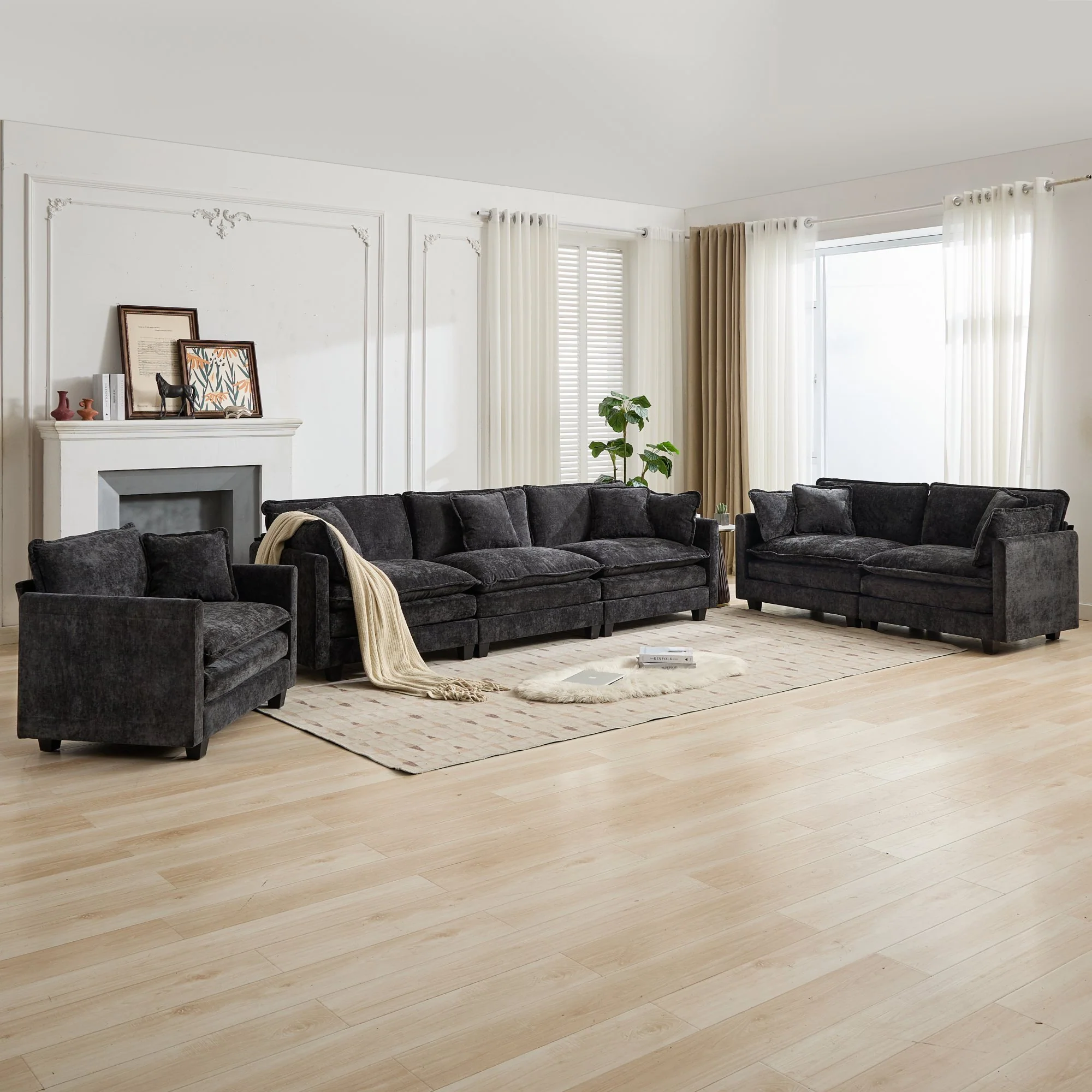 Cloud Sofa One-Seat Modern Sectional Double Layer Cushion - Black Chenille - Image 5