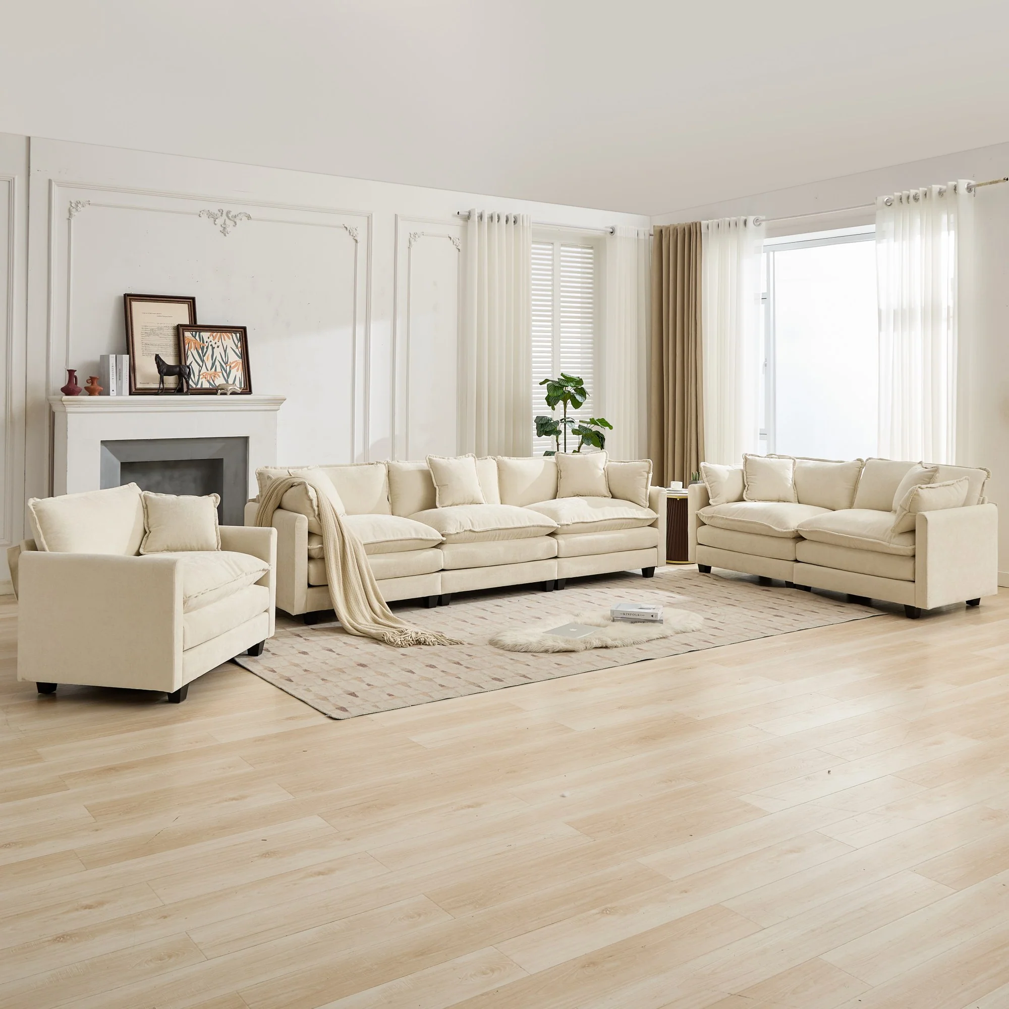 Cloud Sofa One Seat Modern Sectional Upholstered Cushion - Chenille Beige - Image 5