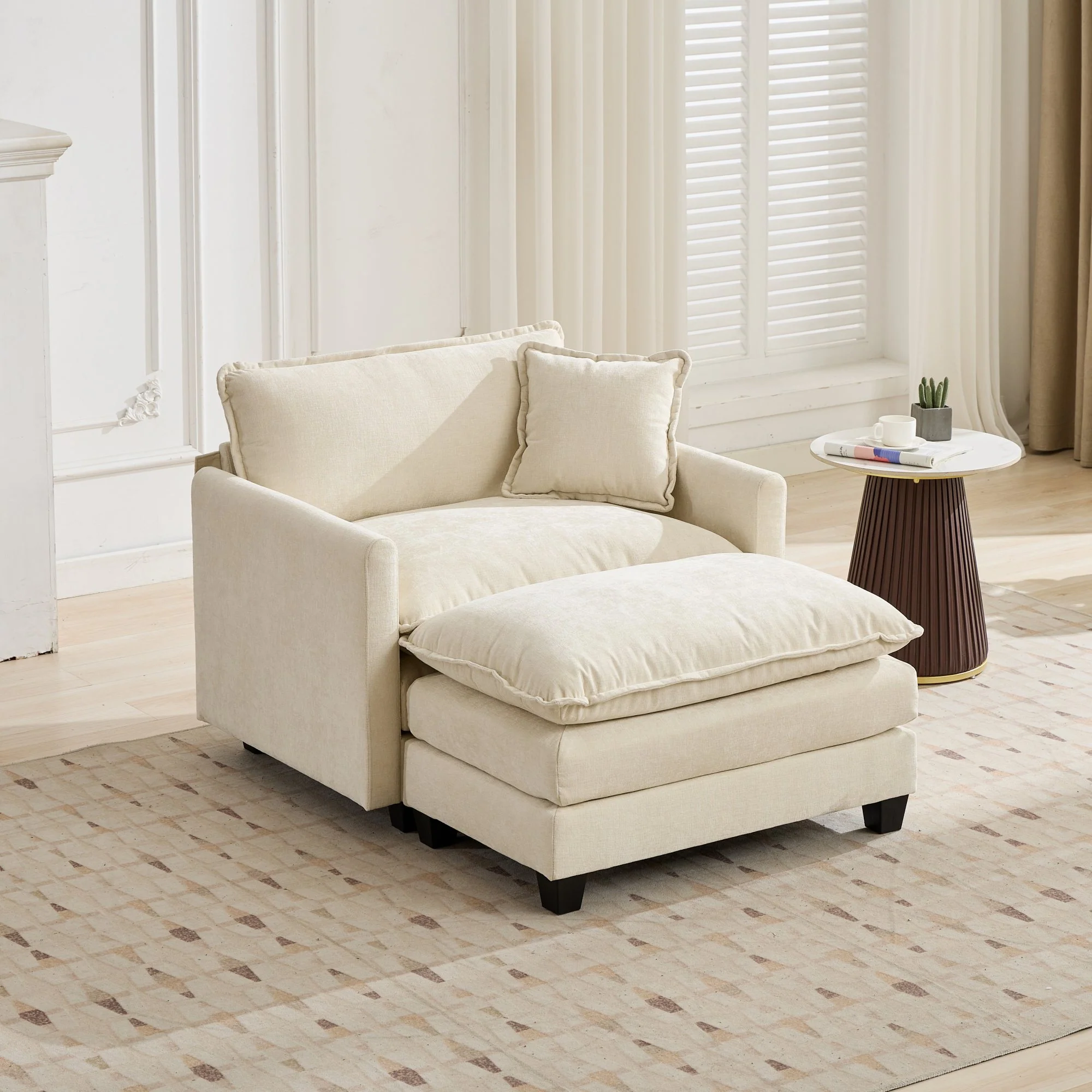 Cloud Sofa Ottoman - Modern Sectional Upholstered Cushion - Chenille Beige - Image 4