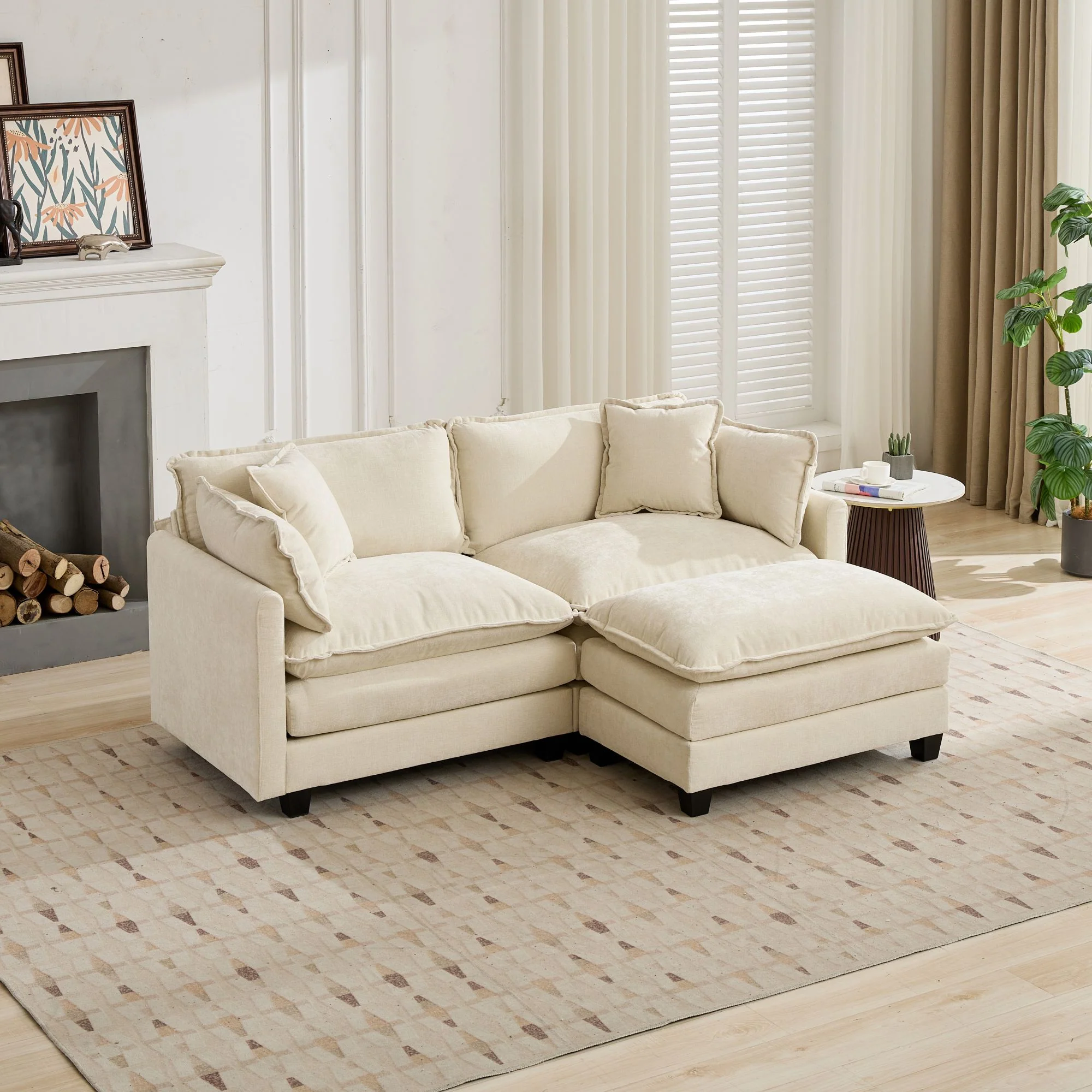 Cloud Sofa Ottoman - Modern Sectional Upholstered Cushion - Chenille Beige - Image 5