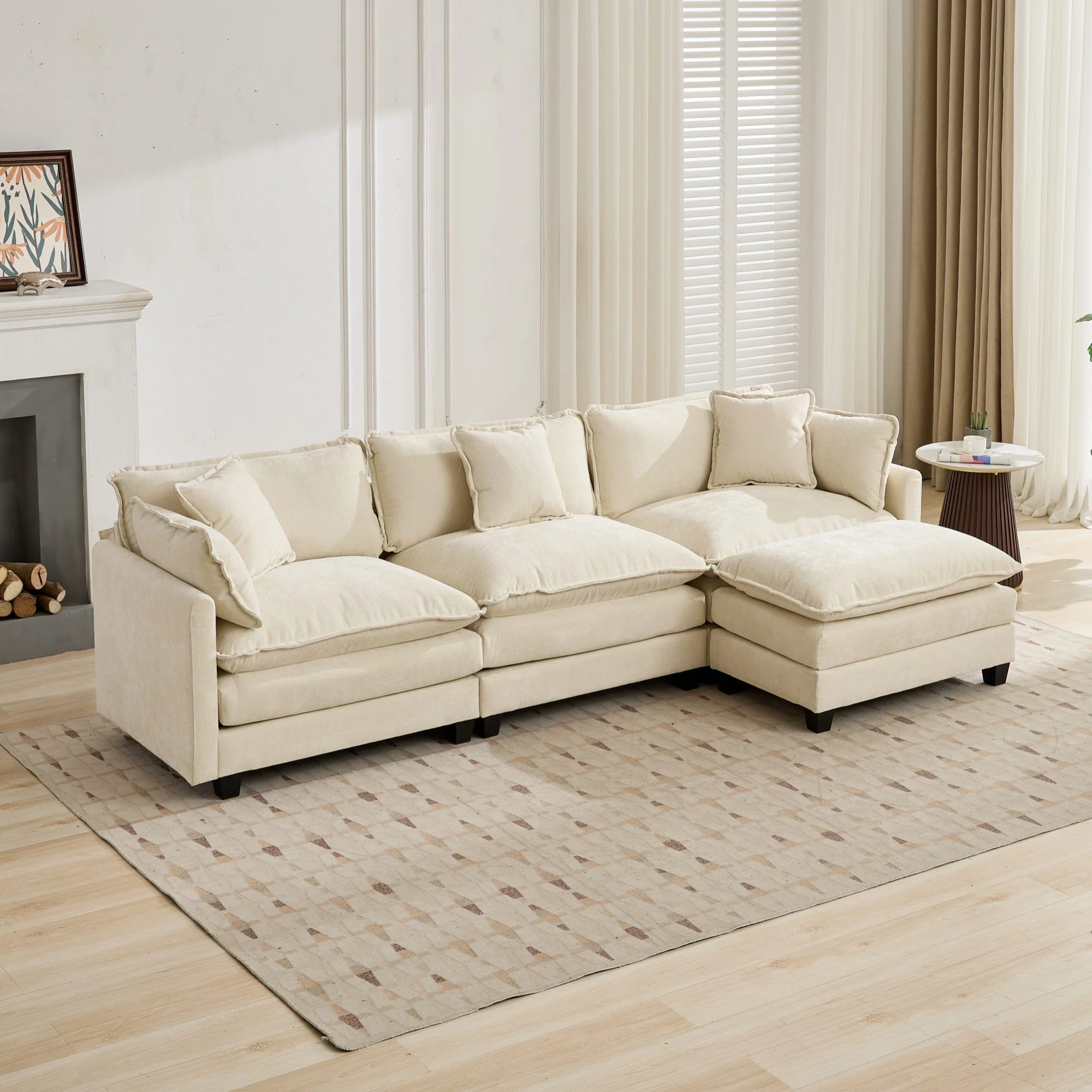Cloud Sofa Ottoman - Modern Sectional Upholstered Cushion - Chenille Beige - Image 6
