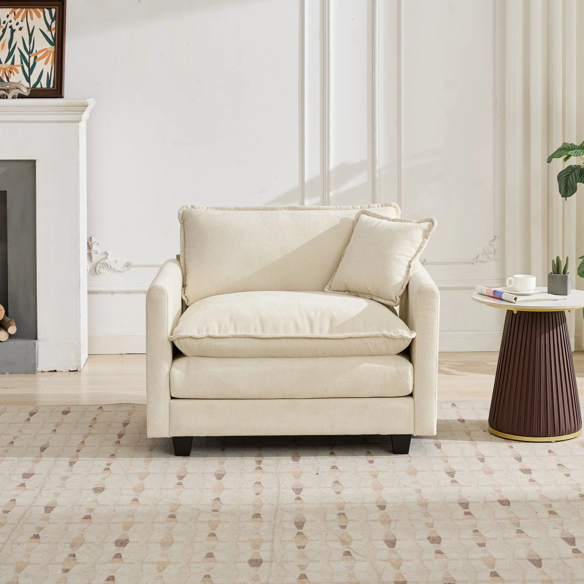 Cloud Sofa Single Seat Modern Sectional Upholstered Cushion - Chenille Beige - Image 3