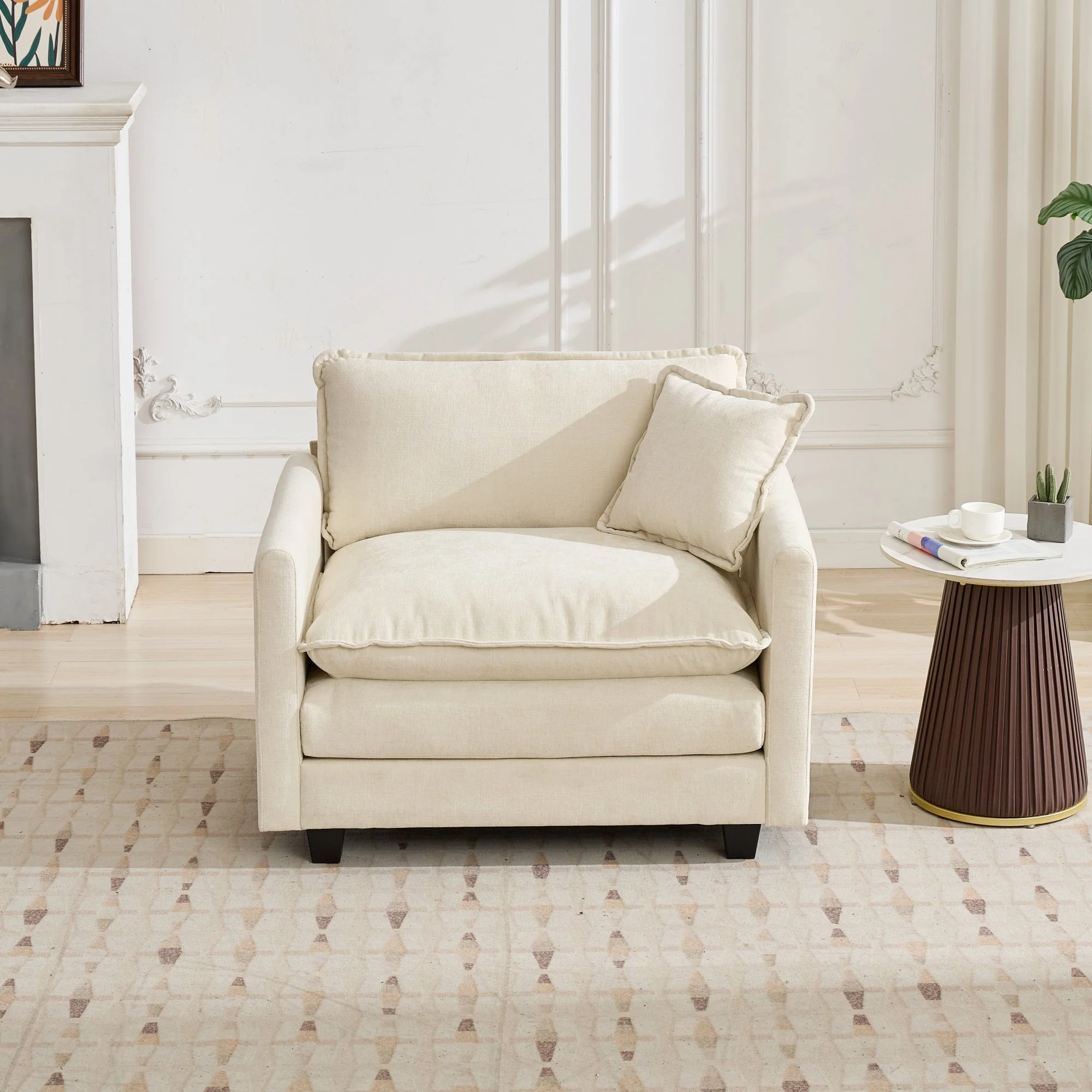 Cloud Sofa Single Seat Modern Sectional Upholstered Cushion - Chenille Beige - Image 4