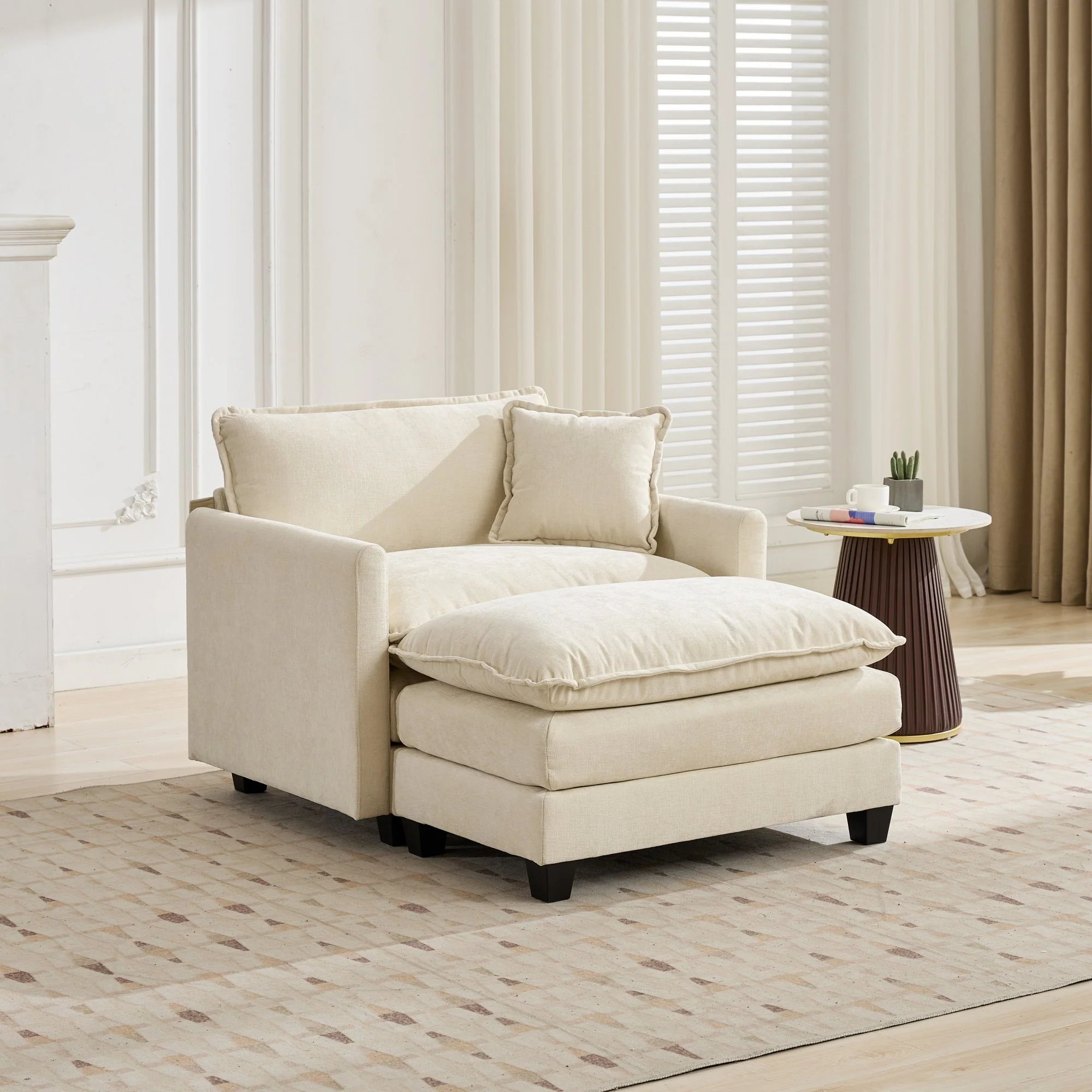 Cloud Sofa Single Seat Modern Sectional Upholstered Cushion - Chenille Beige - Image 6