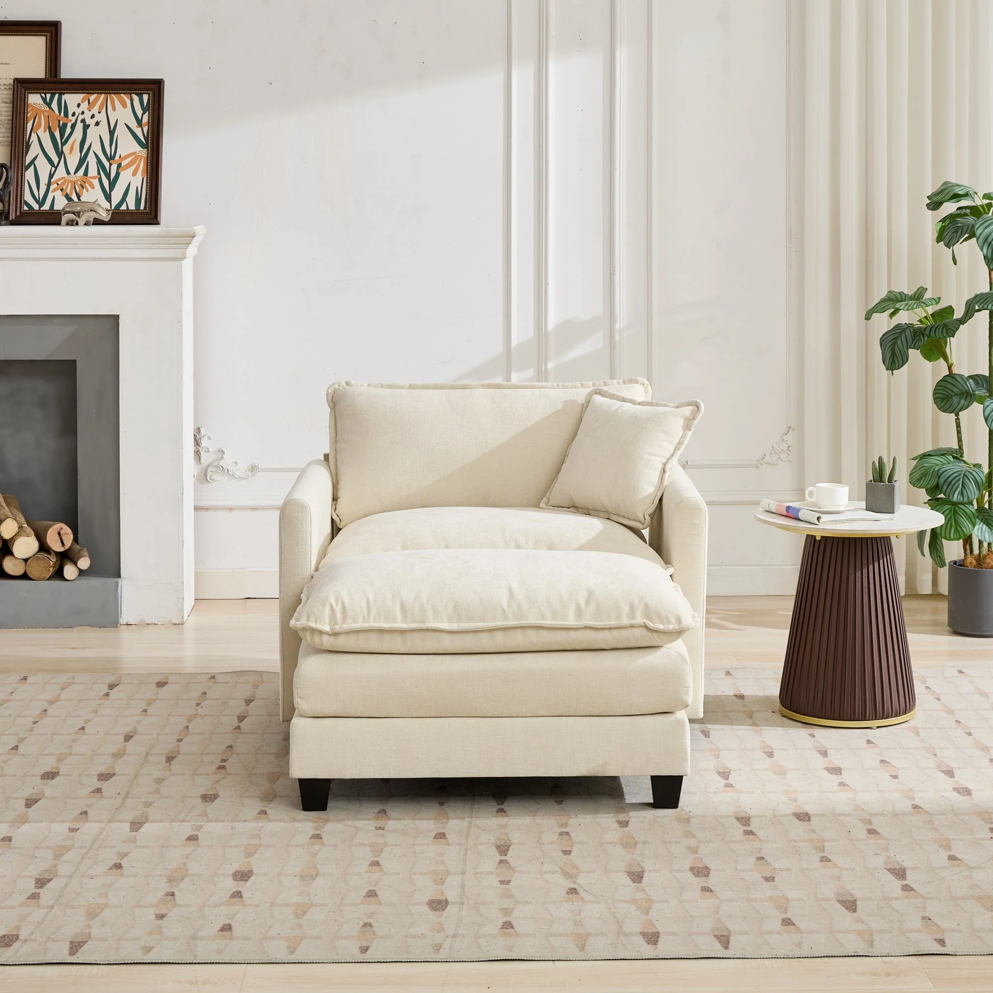 Cloud Sofa Single Seat Modern Sectional Upholstered Cushion - Chenille Beige - Image 8