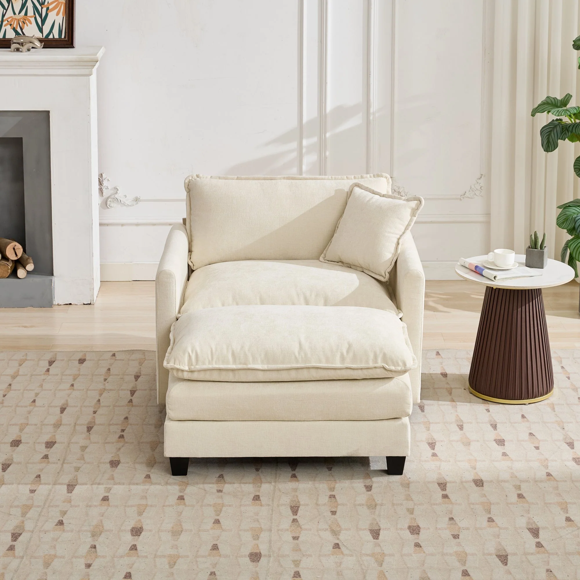 Cloud Sofa Single Seat Modern Sectional Upholstered Cushion - Chenille Beige - Image 9