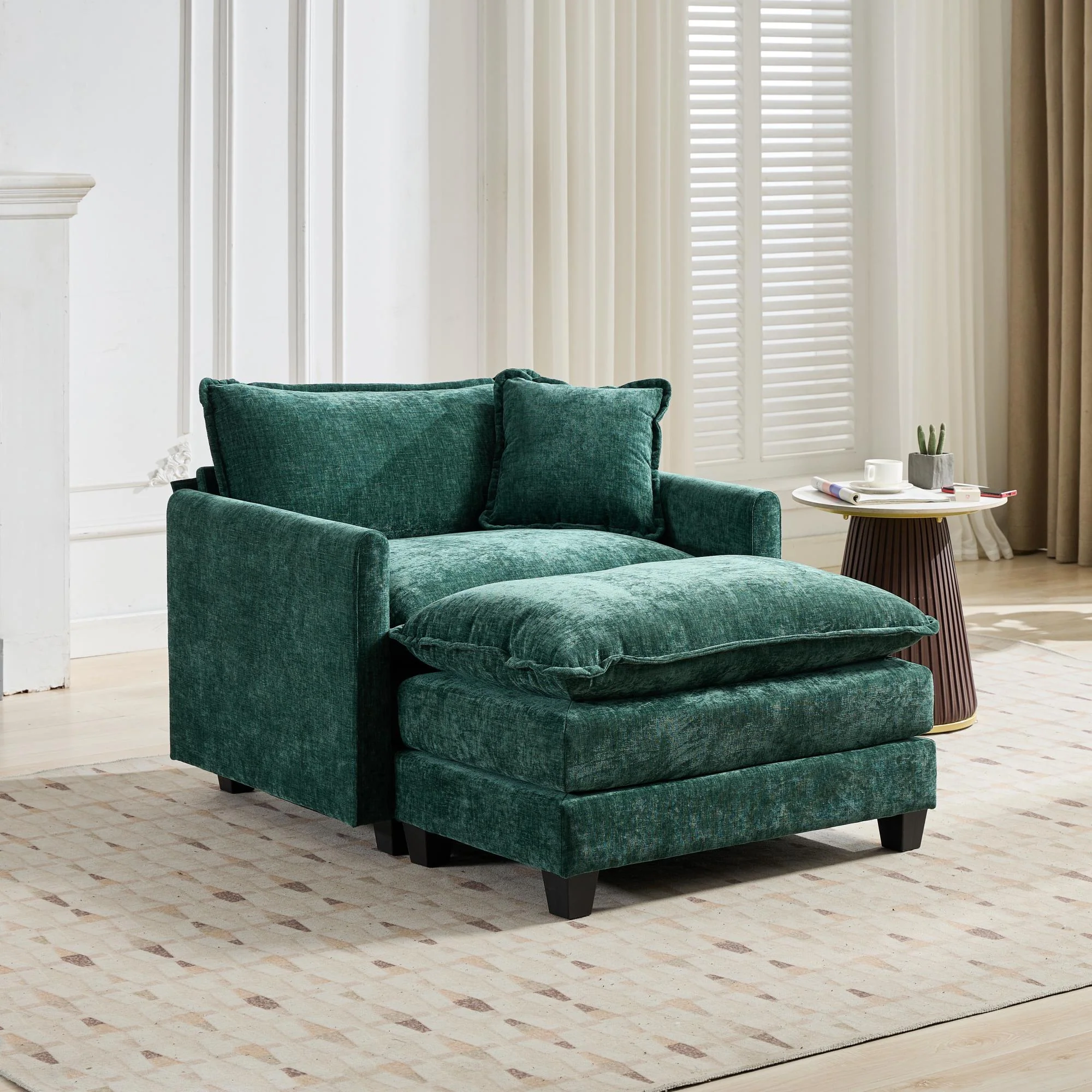 Cloud Sofa Single Seat Modern Sectional Upholstered - Green Chenille - Image 6