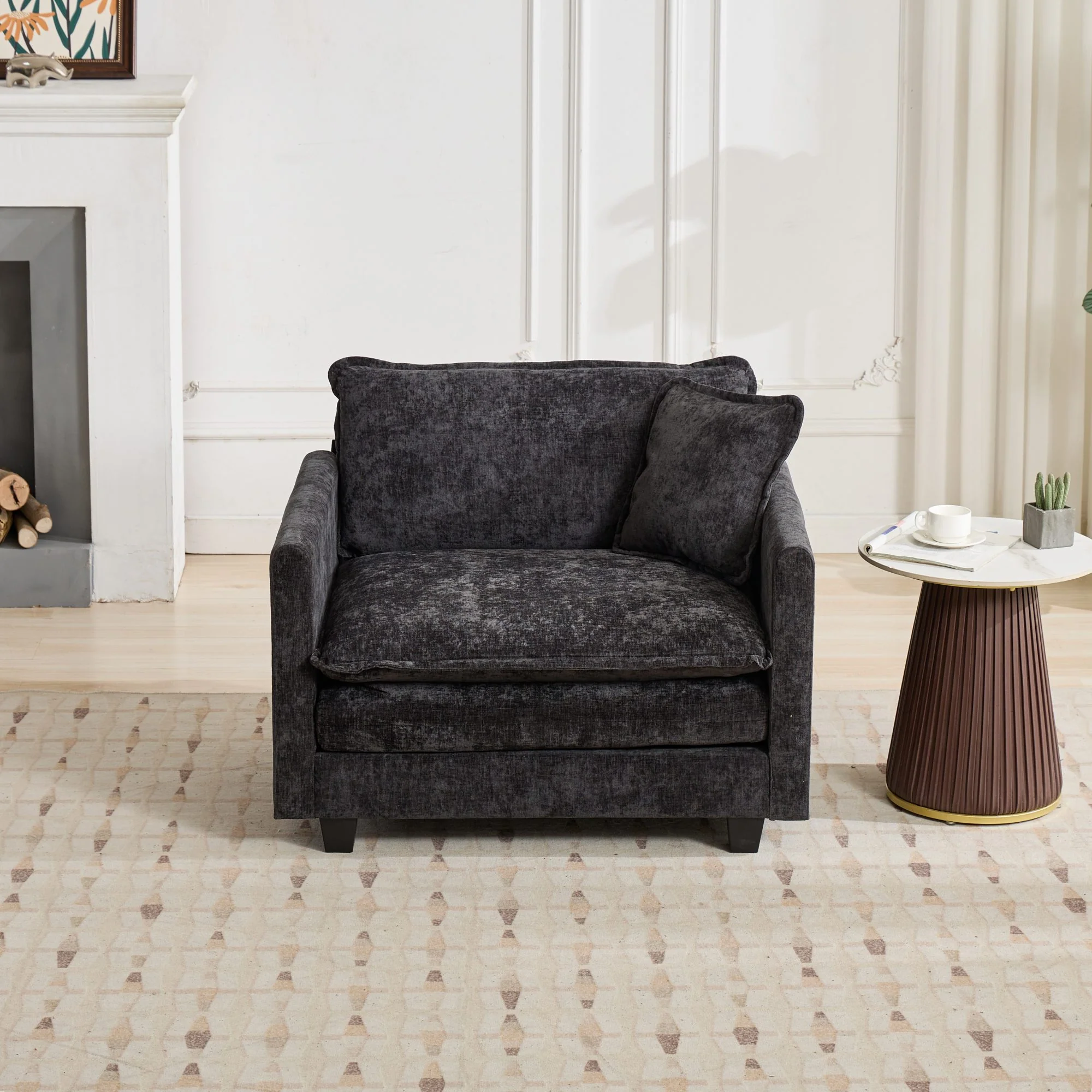Cloud Sofa Single Seat Sectional Couch Comfy Upholstered - Chenille Black - Image 2