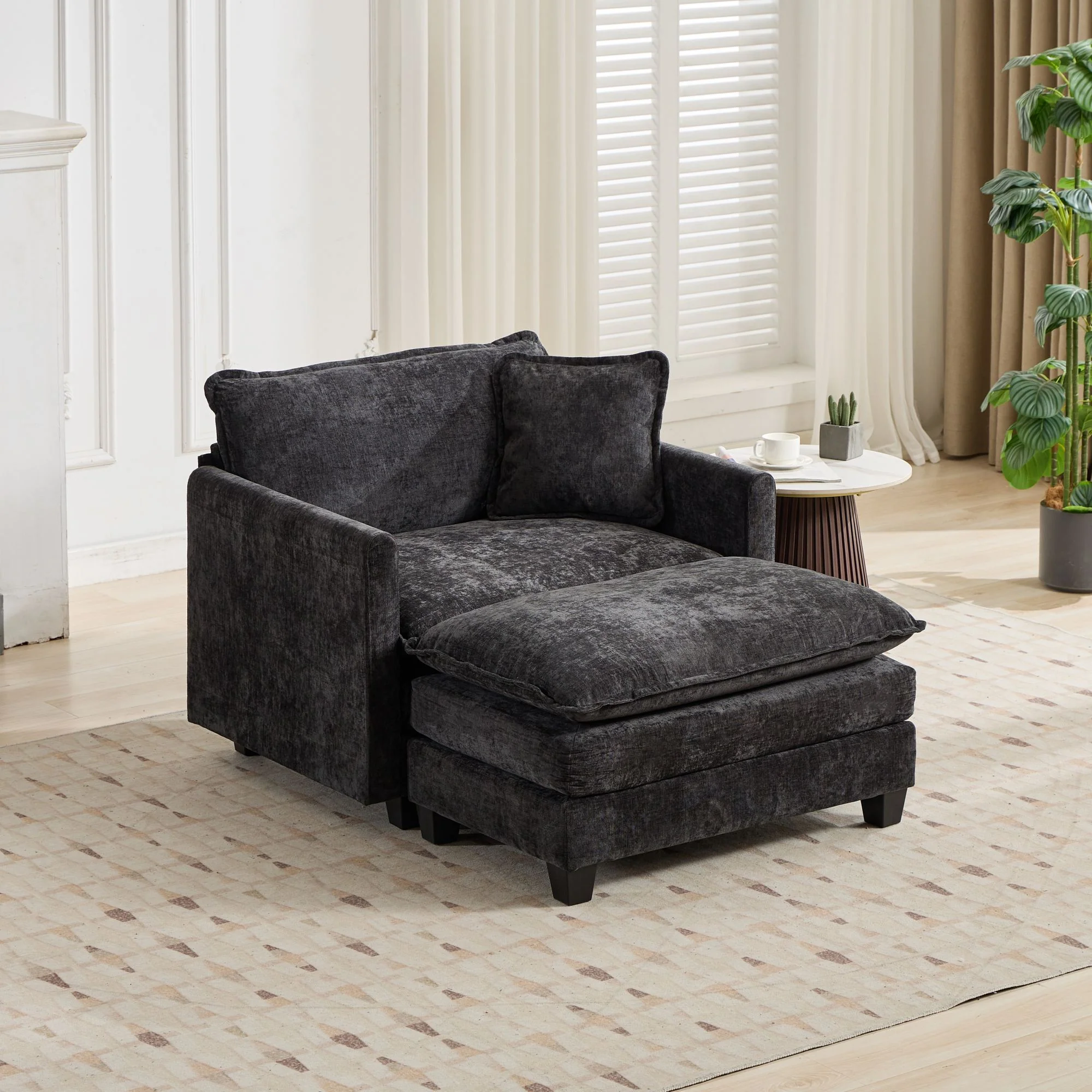 Cloud Sofa Single Seat Sectional Couch Comfy Upholstered - Chenille Black - Image 6