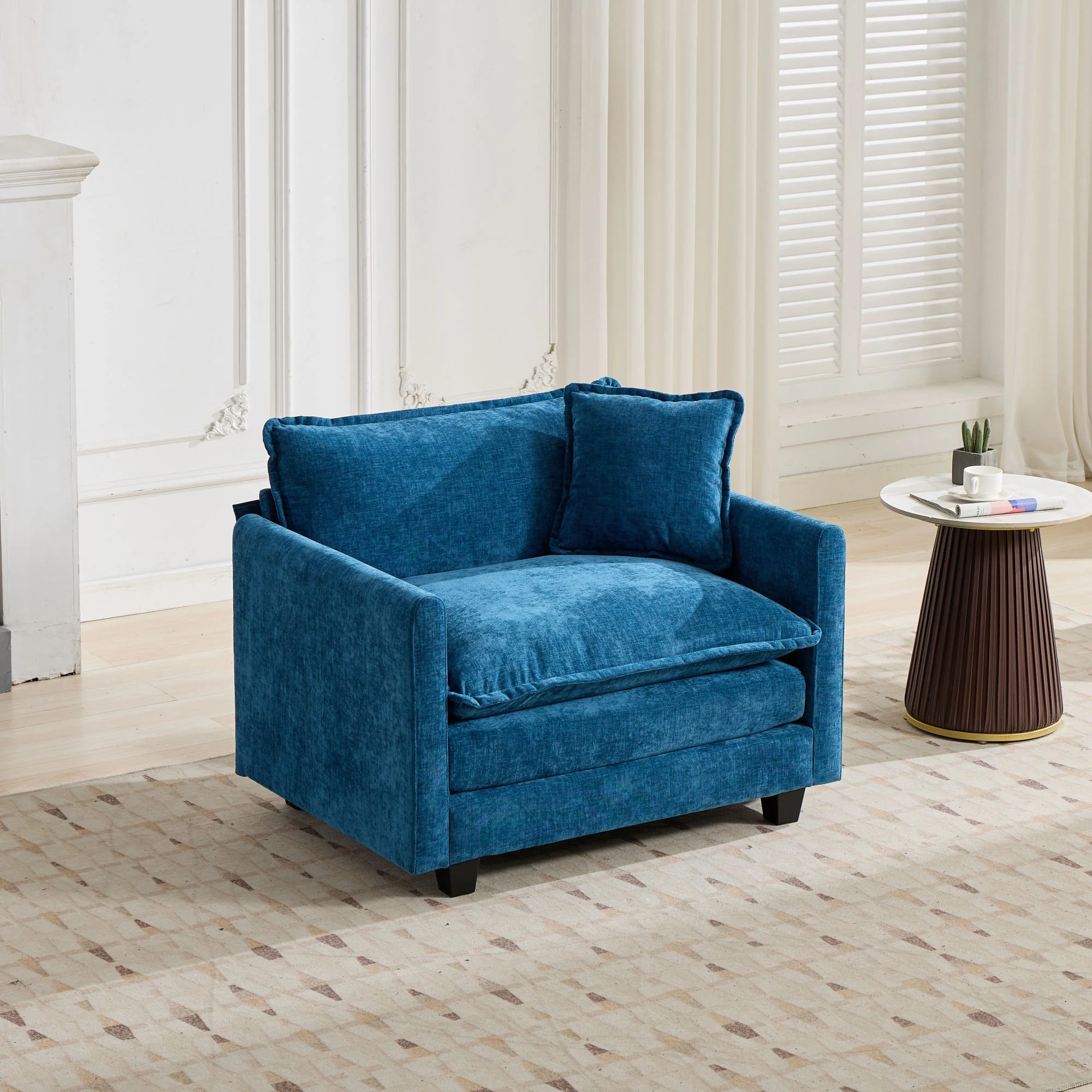 Cloud Sofa Single Seat Sectional Upholstered Chenille - Blue - Image 2
