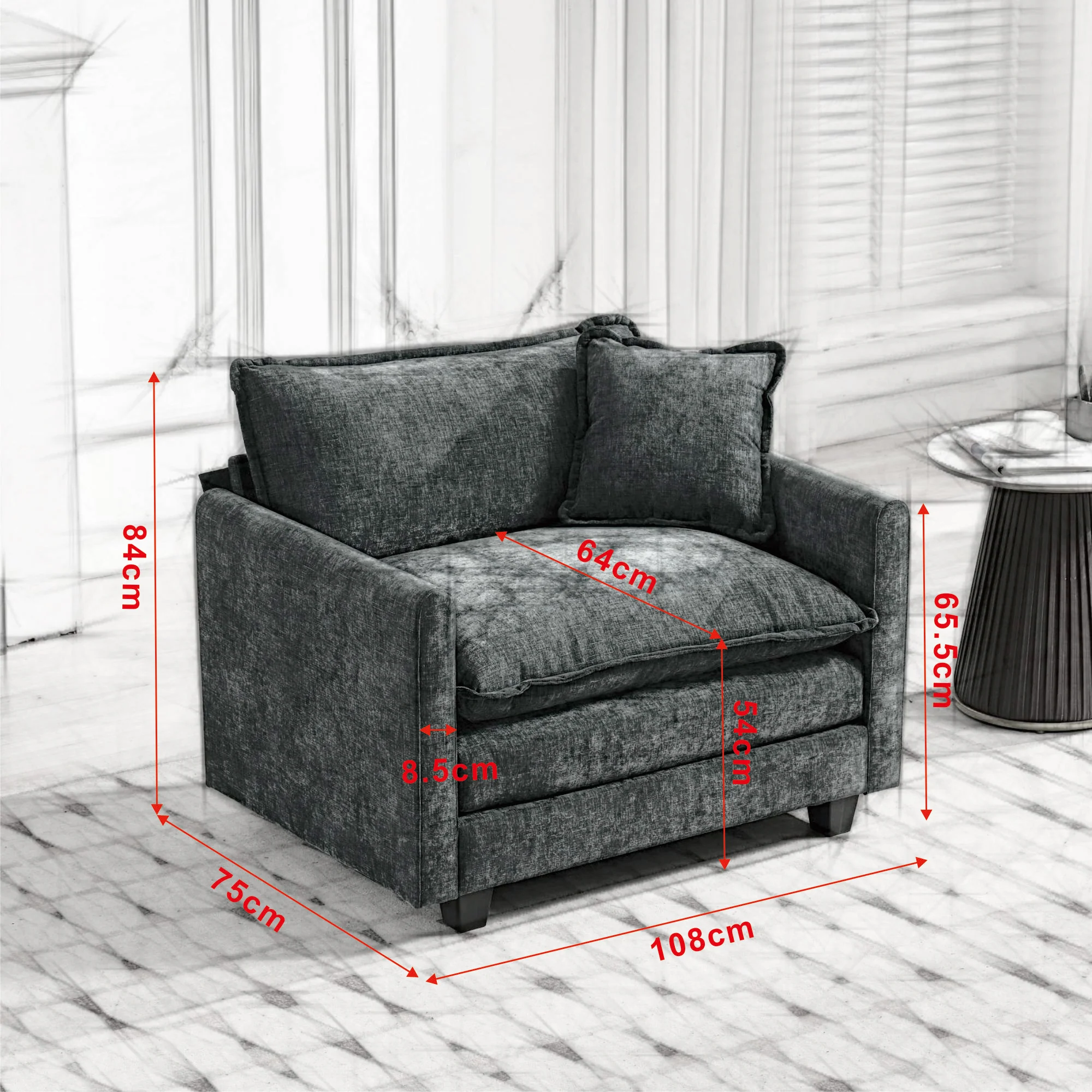 Cloud Sofa Single Seat Sectional Upholstered Chenille - Blue - Image 5
