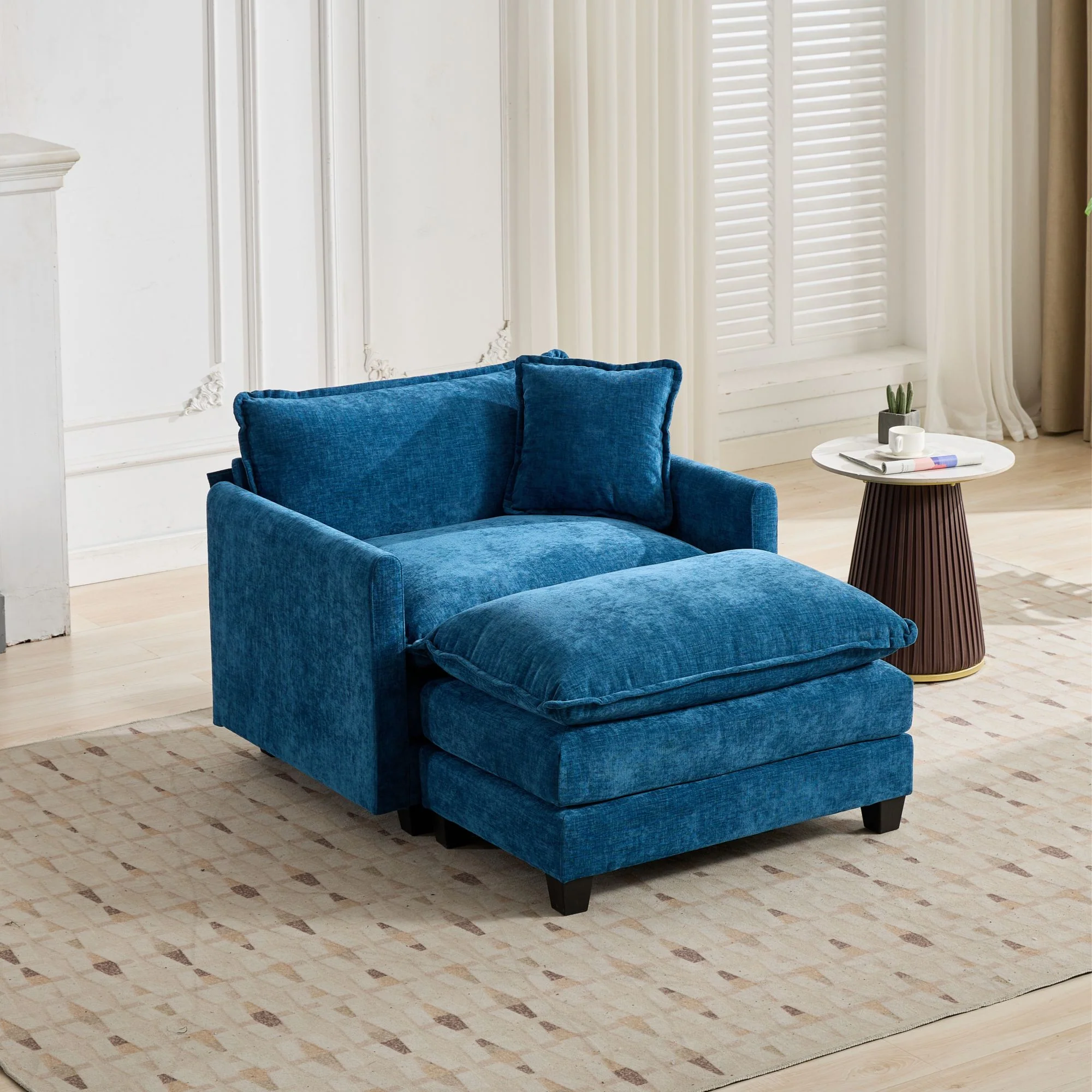 Cloud Sofa Single Seat Sectional Upholstered Chenille - Blue - Image 7