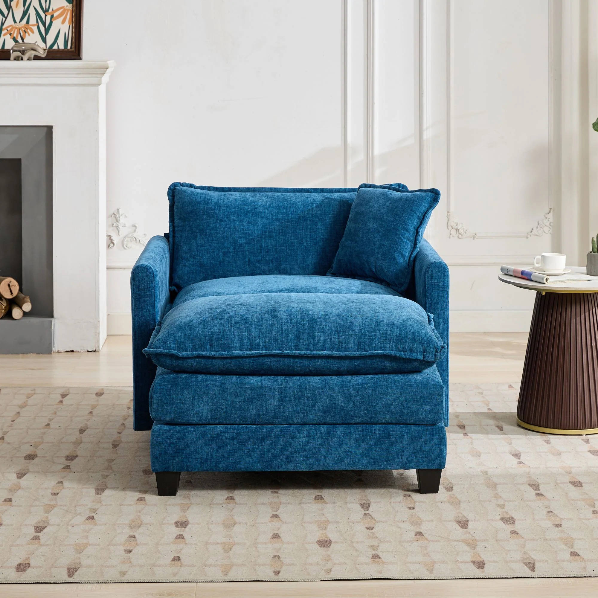Cloud Sofa Single Seat Sectional Upholstered Chenille - Blue - Image 8