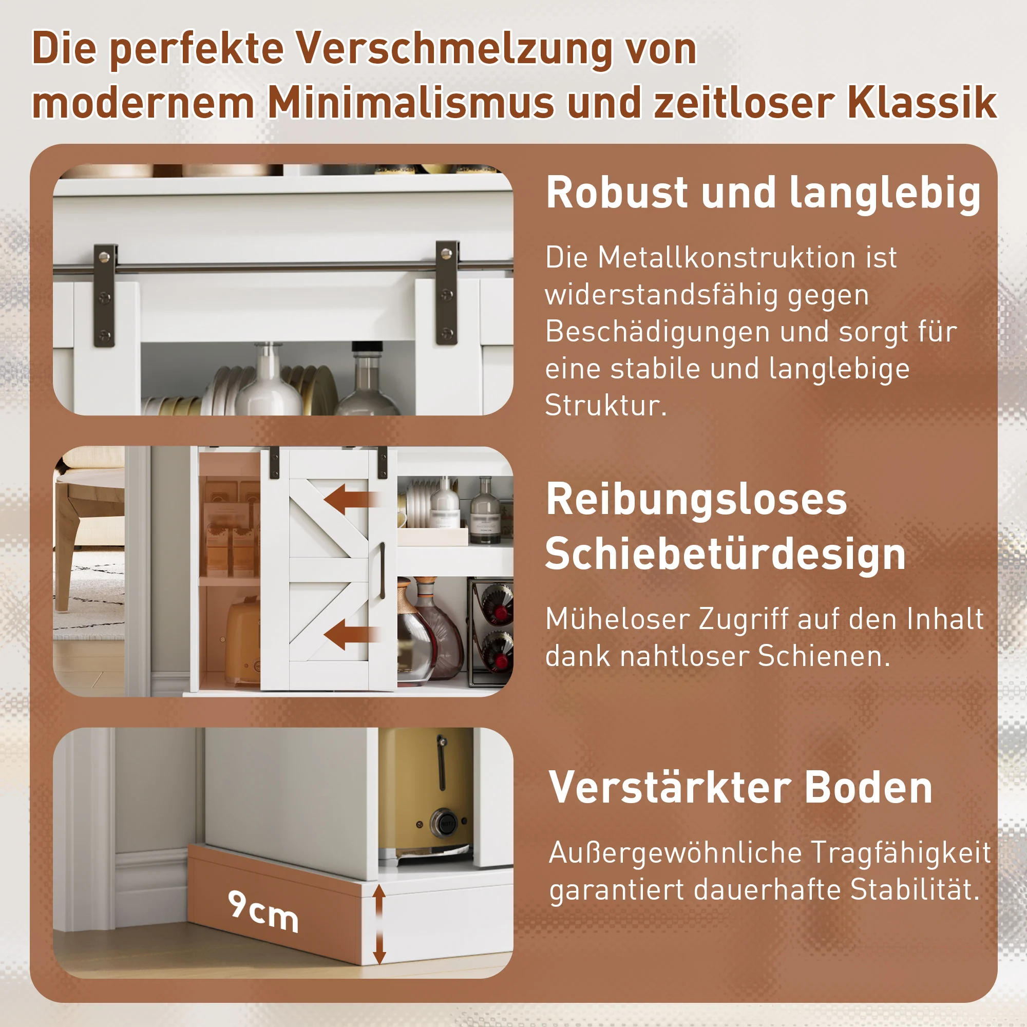 Coffee Bar Sideboard 120cm Glass Holder Power Outlets Sliding Doors - Country Style - Image 2