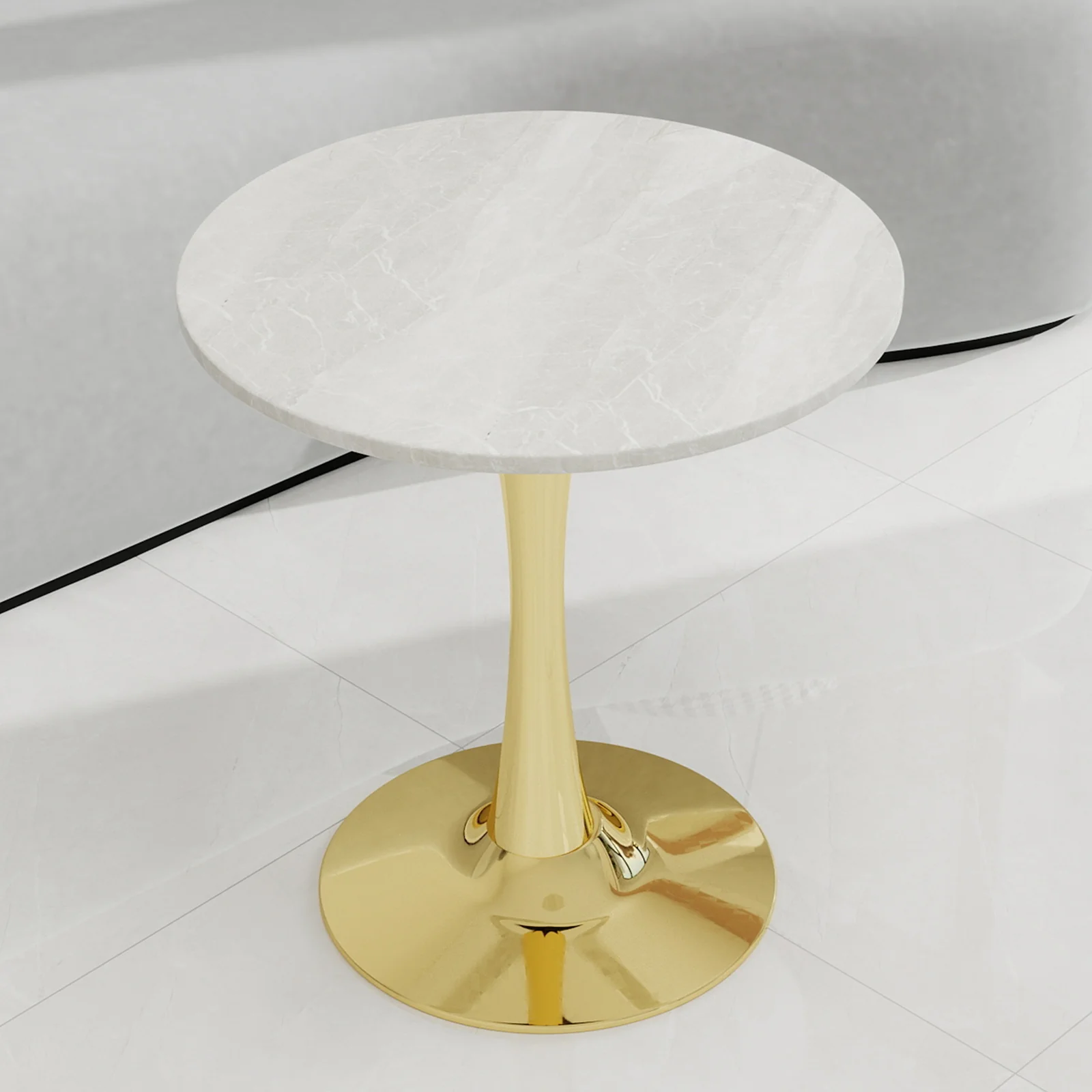 Coffee/Dining Table Round Marble Mid-Century Modern 27.6-inch - Golden Finish - Image 10