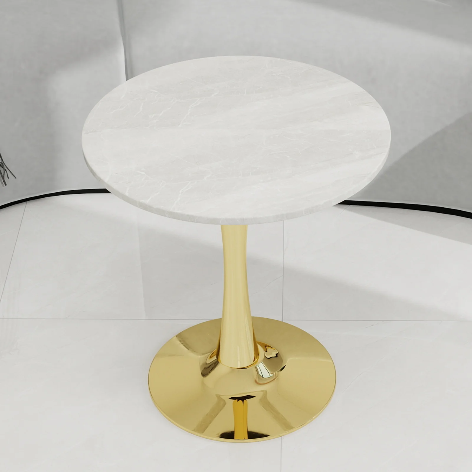 Coffee/Dining Table Round Marble Mid-Century Modern 27.6-inch - Golden Finish - Image 2