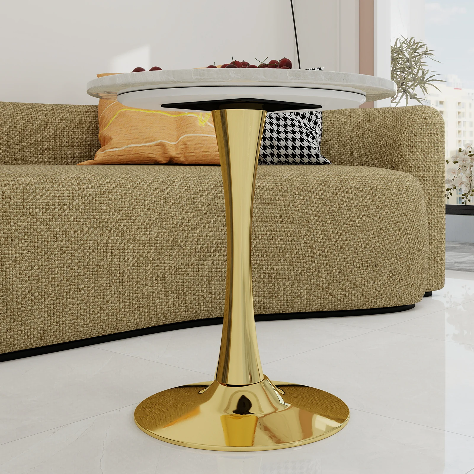 Coffee/Dining Table Round Marble Mid-Century Modern 27.6-inch - Golden Finish - Image 5