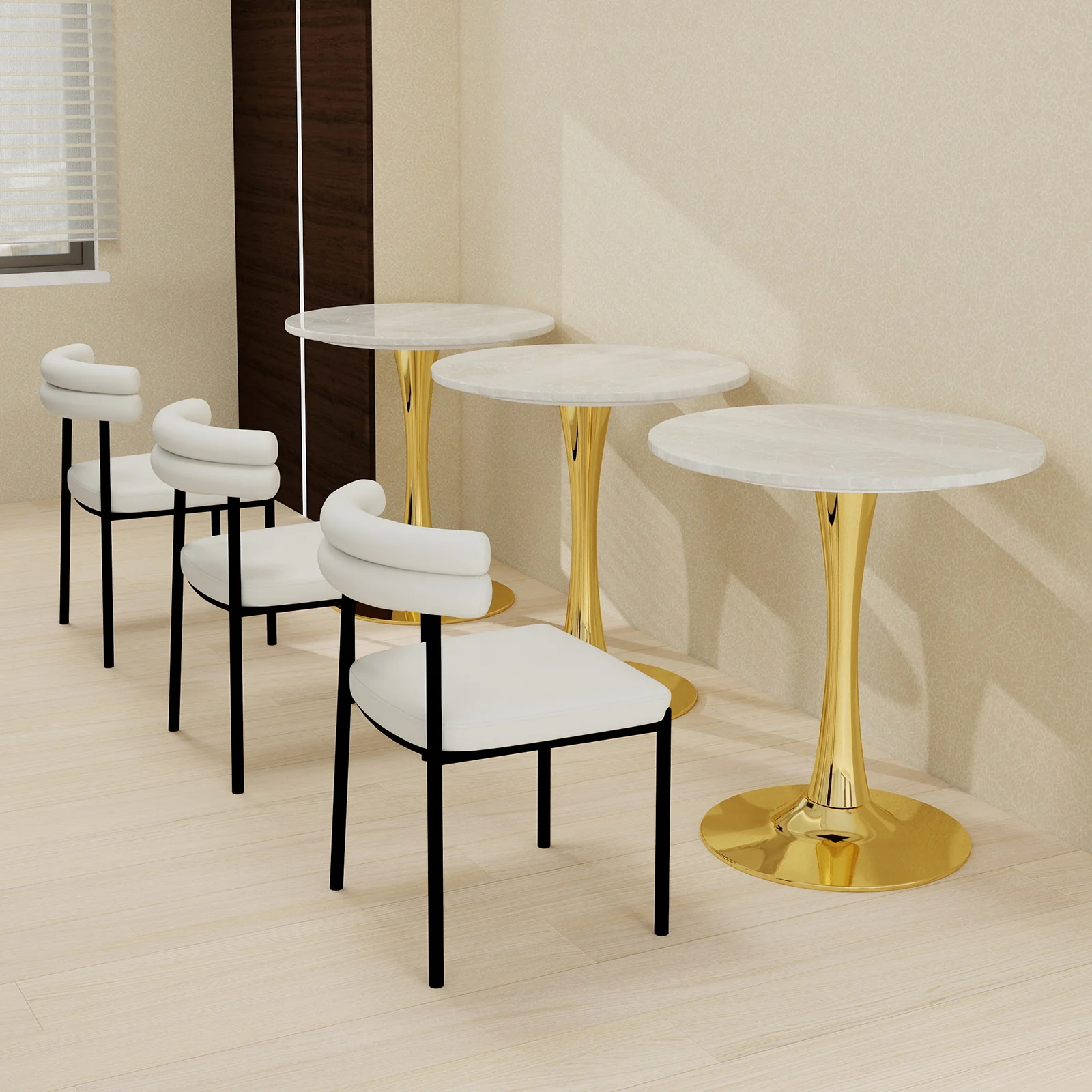 Coffee/Dining Table Round Marble Mid-Century Modern 27.6-inch - Golden Finish - Image 9