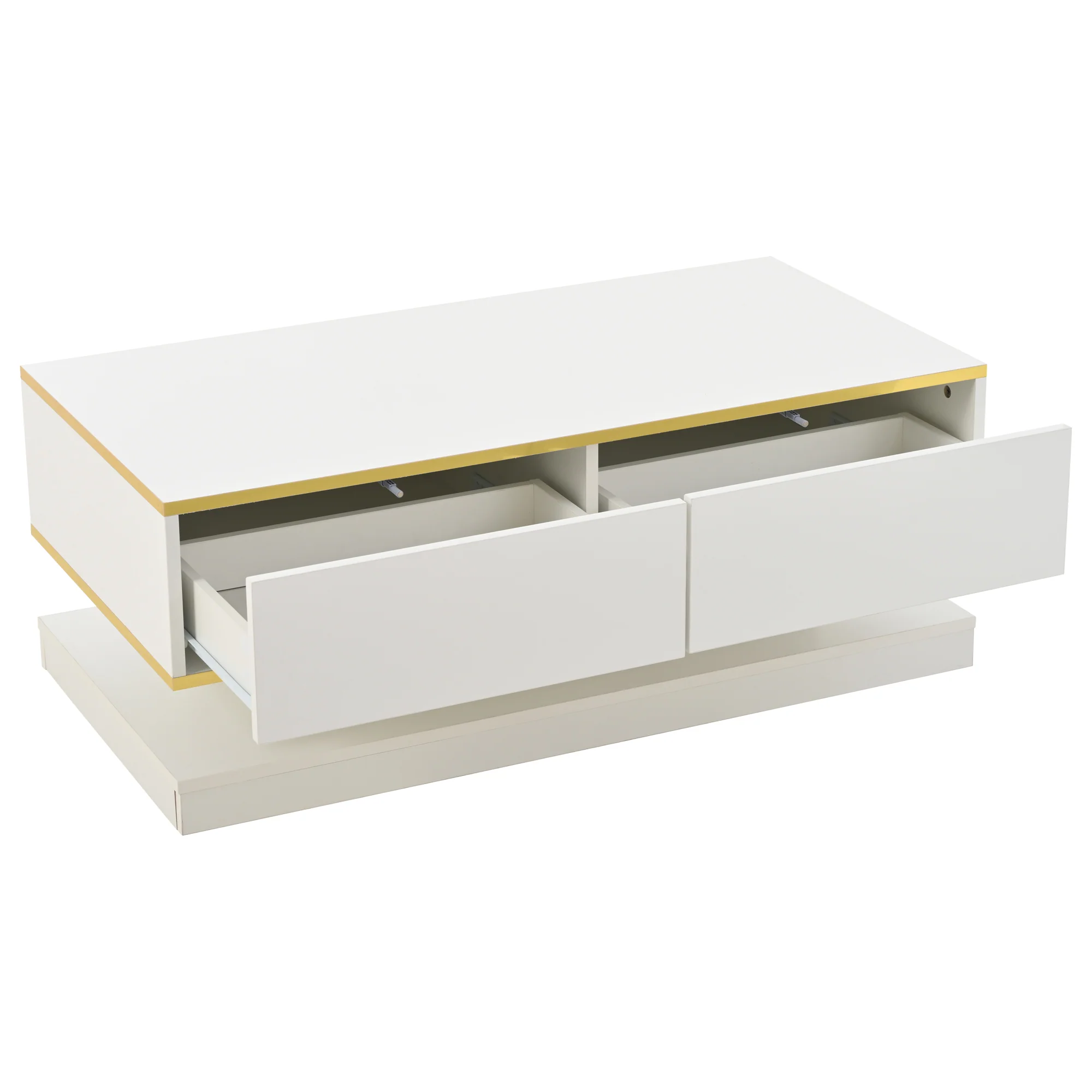 Coffee Table 100x50x38cm High Gloss with 2 Drawers, Warm White and Gold Edge - Image 12