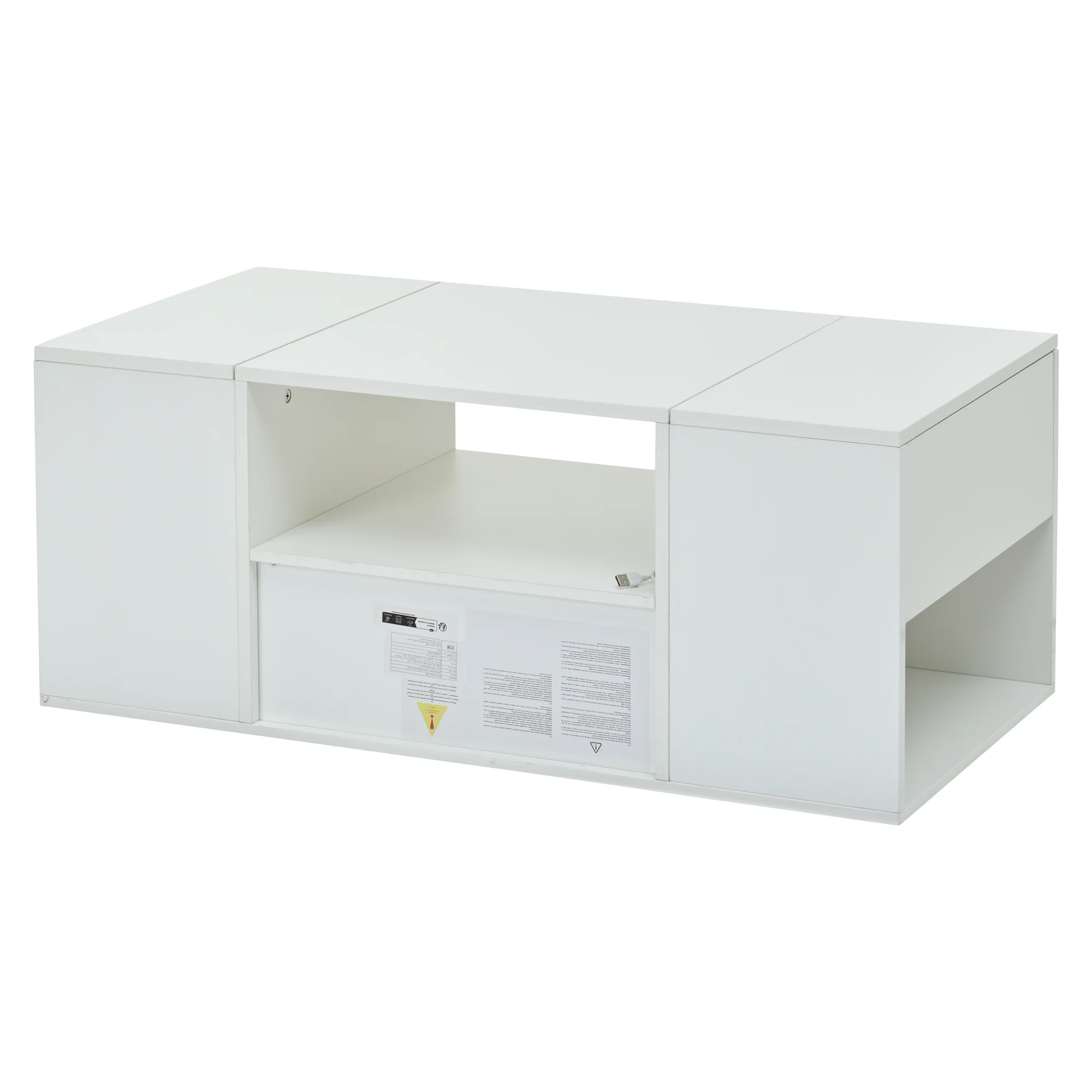 Coffee Table 100x50x40cm High-Gloss LED Light 6 Storage Compartments - White - Image 7