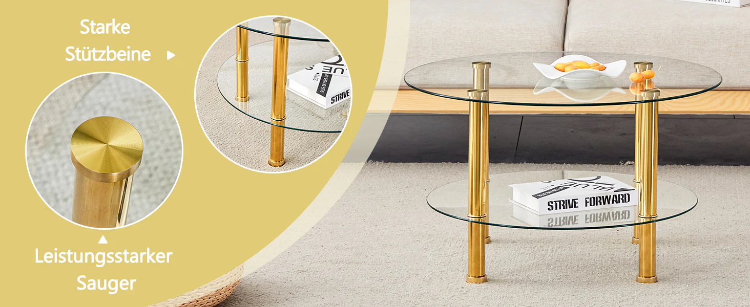 Coffee Table 2-Tiered Glass Gold Metal Legs - Image 10