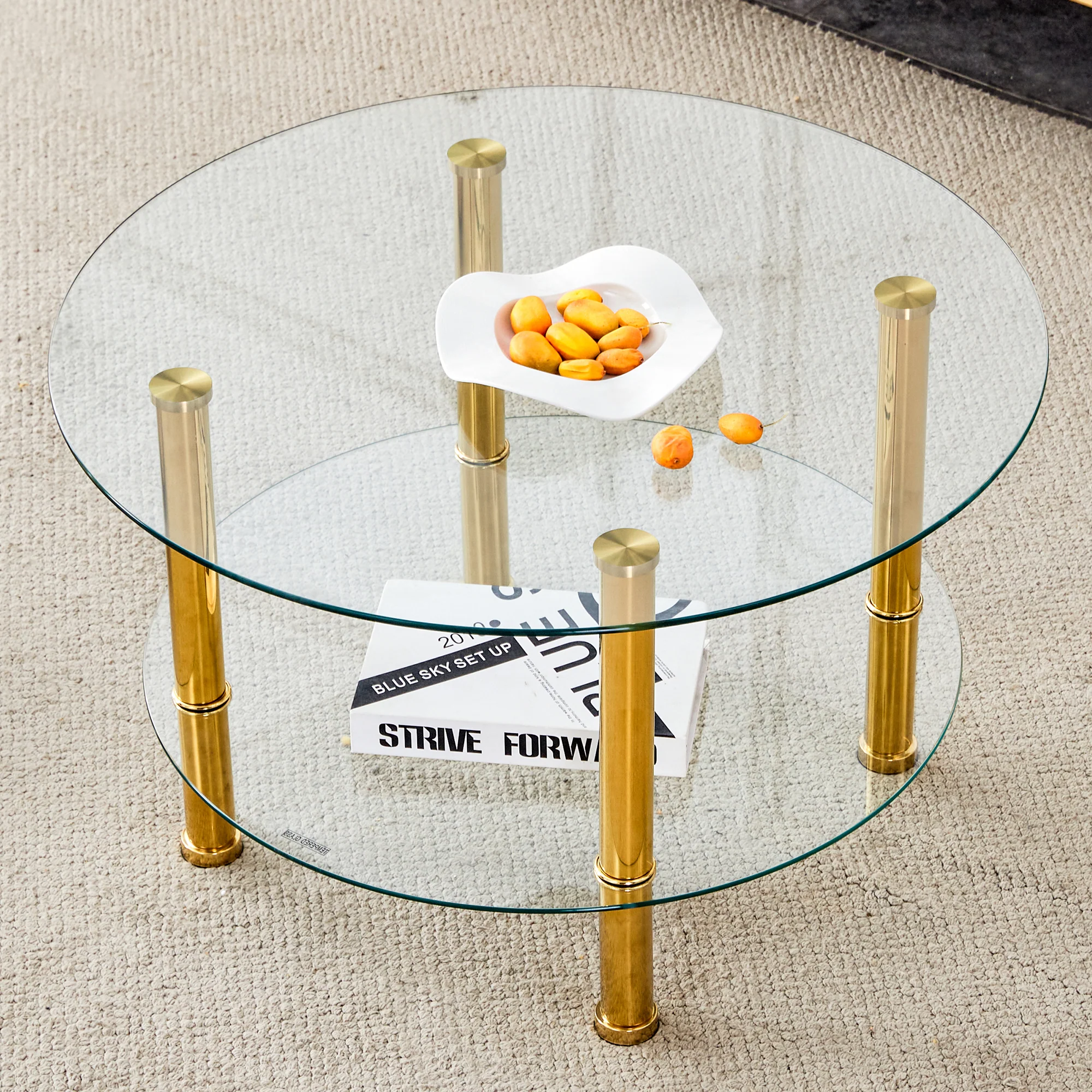 Coffee Table 2-Tiered Glass Gold Metal Legs - Image 2