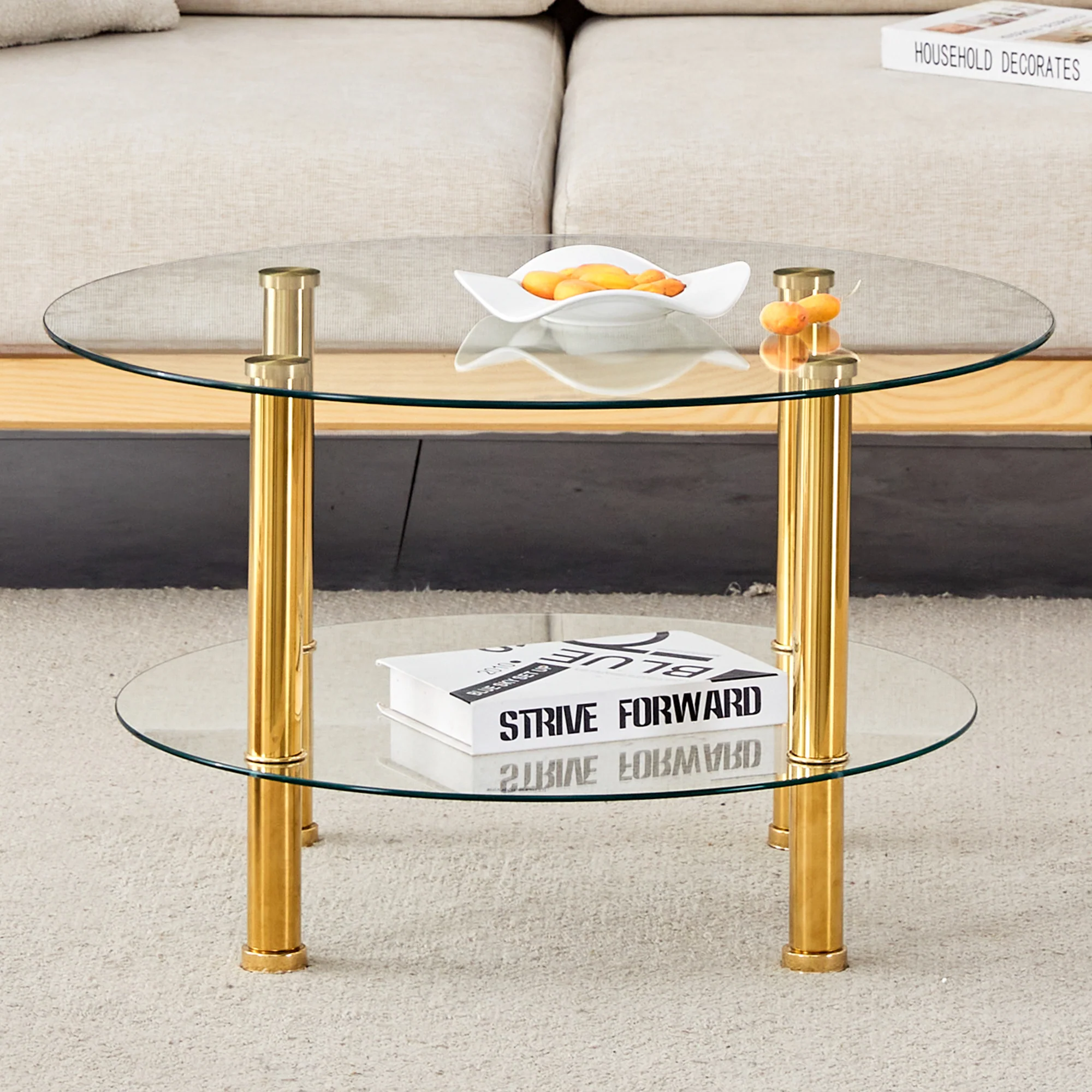 Coffee Table 2-Tiered Glass Gold Metal Legs - Image 3