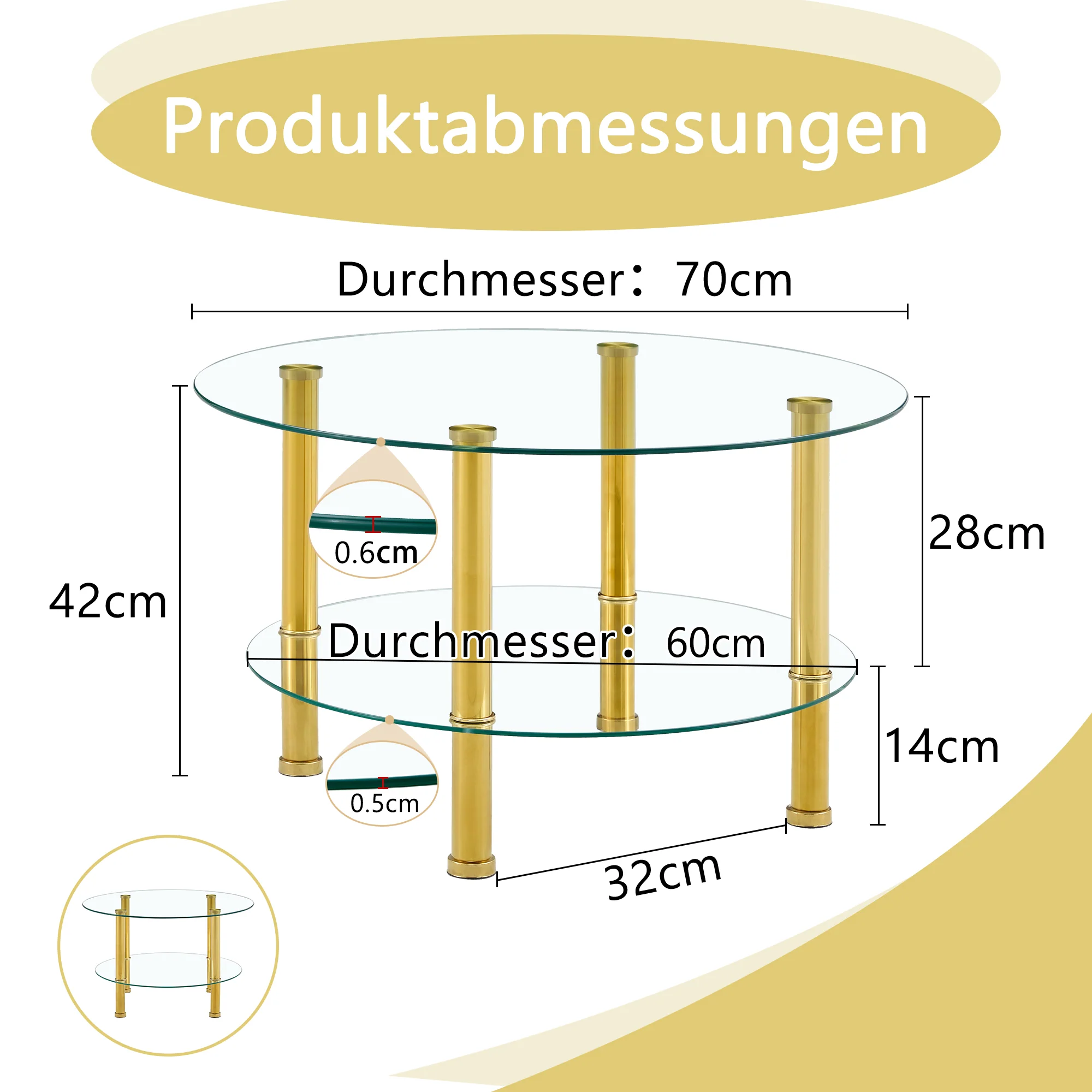 Coffee Table 2-Tiered Glass Gold Metal Legs - Image 4