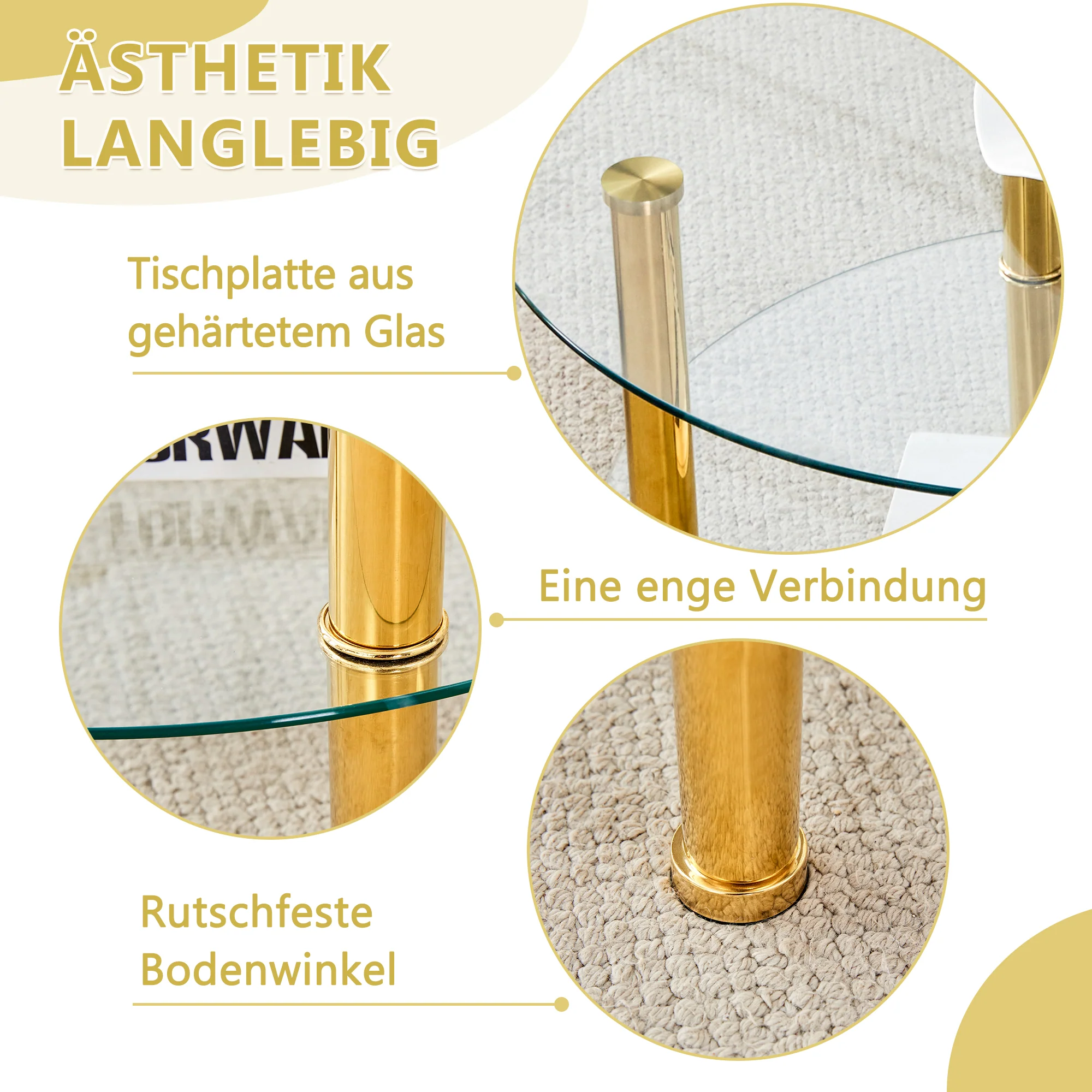 Coffee Table 2-Tiered Glass Gold Metal Legs - Image 7