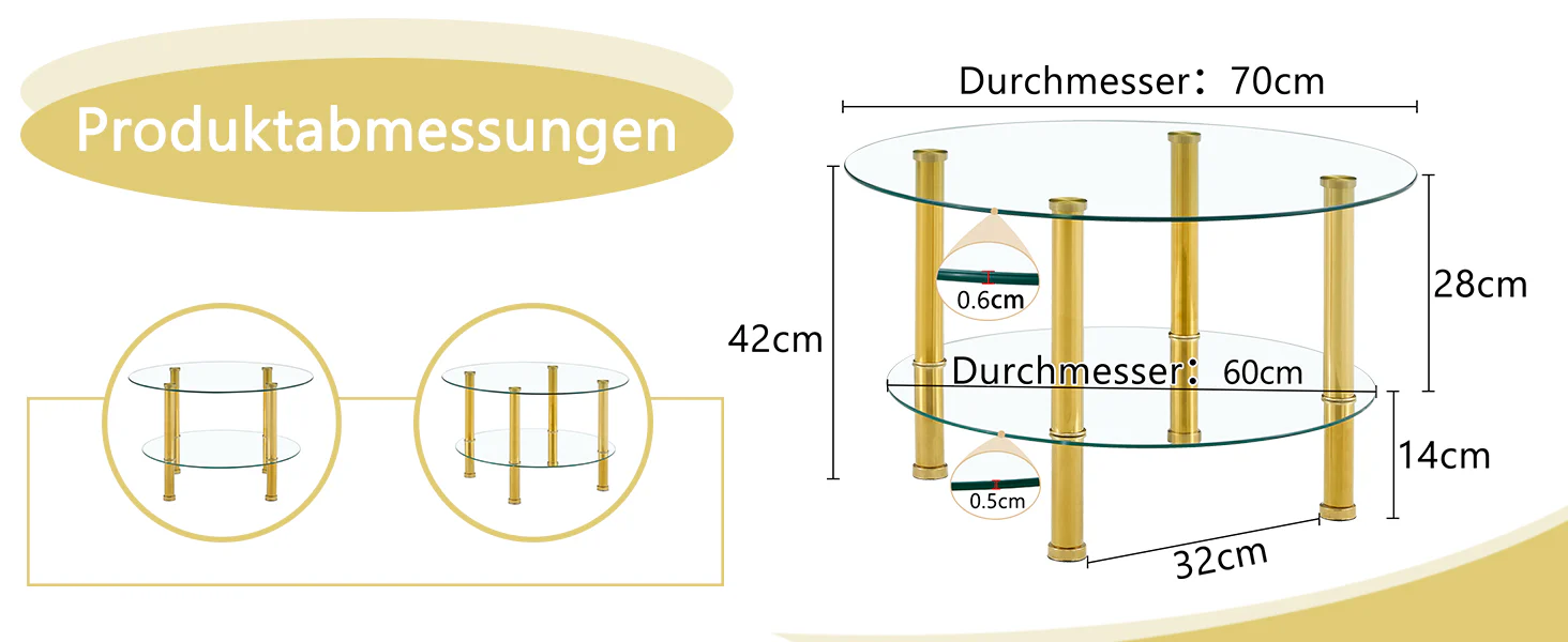 Coffee Table 2-Tiered Glass Gold Metal Legs - Image 8