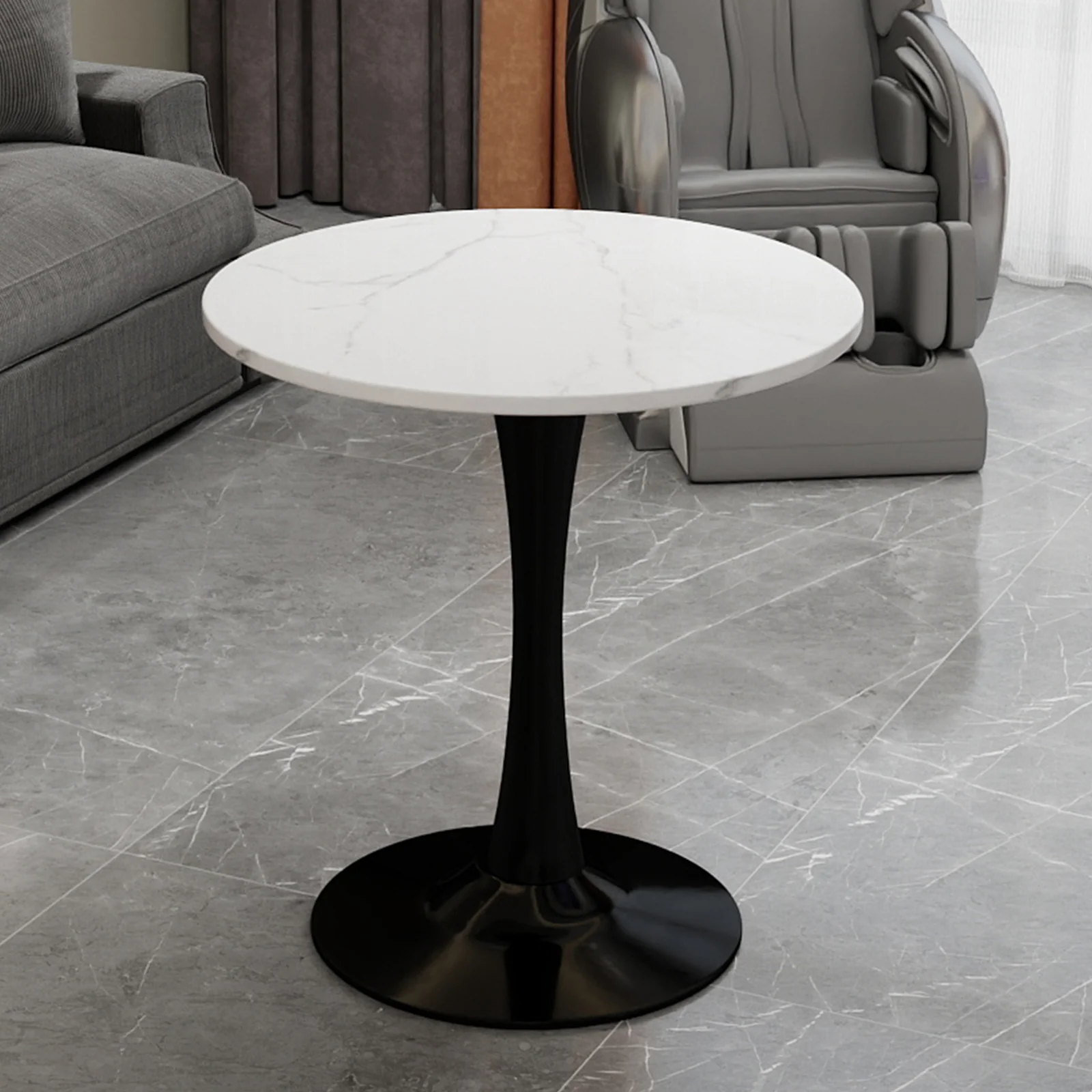 Coffee Table 27.6-inch Mid-Century Modern Round Marble Top - Black