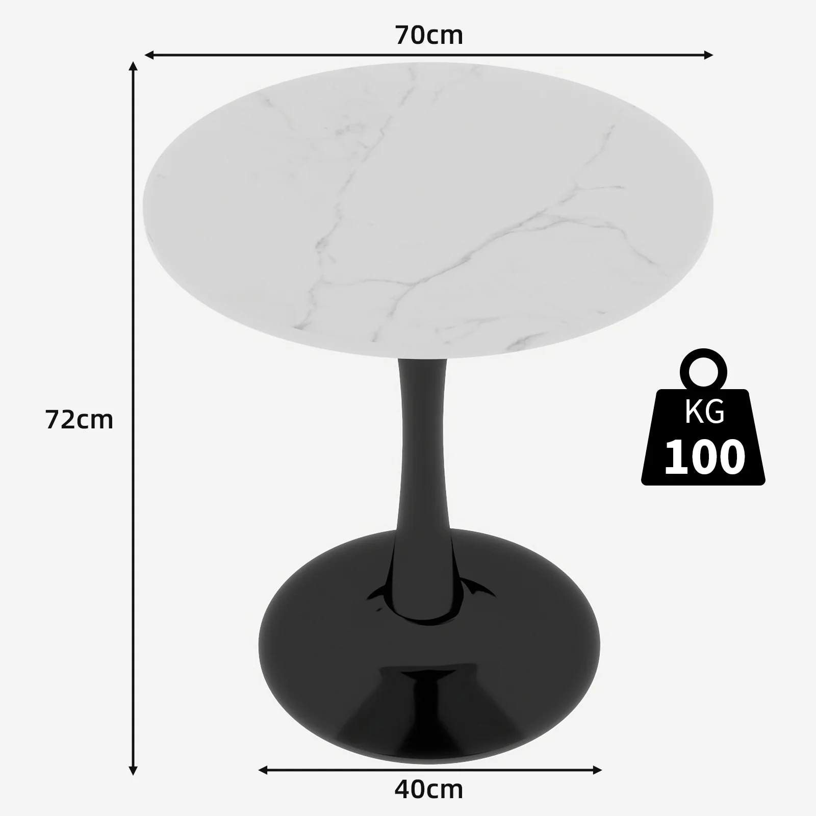 Coffee Table 27.6-inch Mid-Century Modern Round Marble Top - Black - Image 10