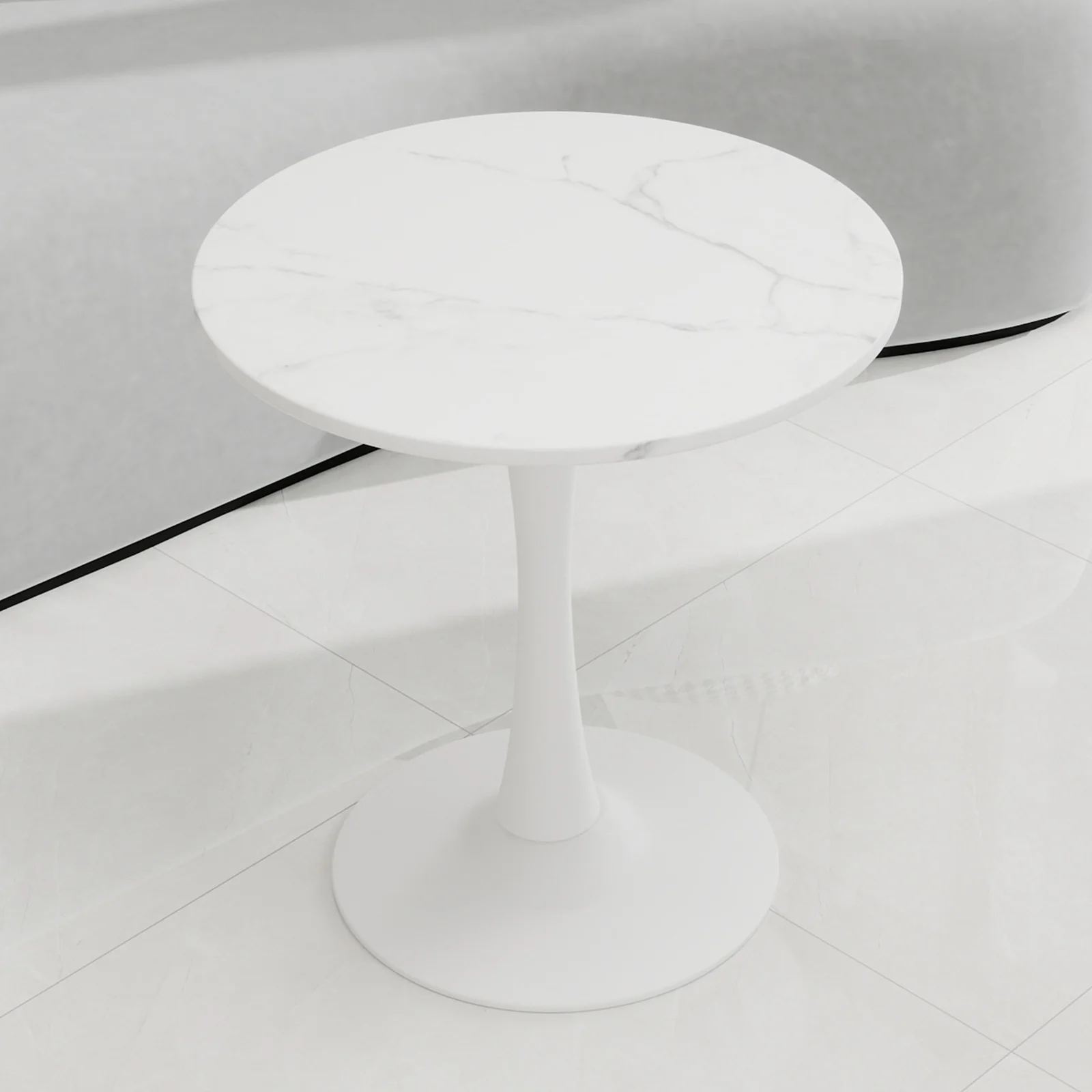 Coffee Table 27.6-inch Round Marble Mid-Century Modern 2-4 Person White Finish - Image 10